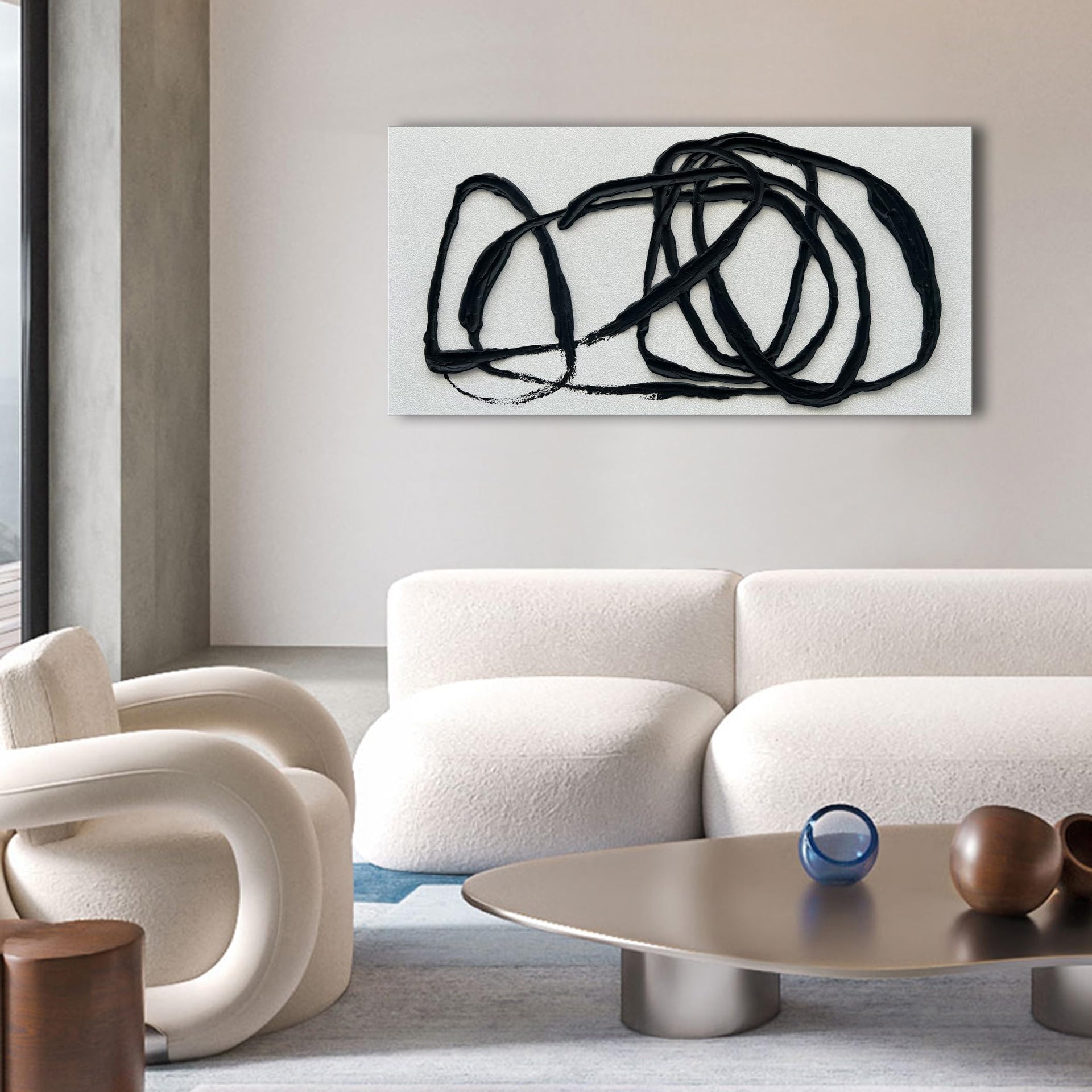 Art Contemporary Minimalist Black and White Art Painting Texture Abstract Oil Painting Home Wall Art 24x48 Inches
