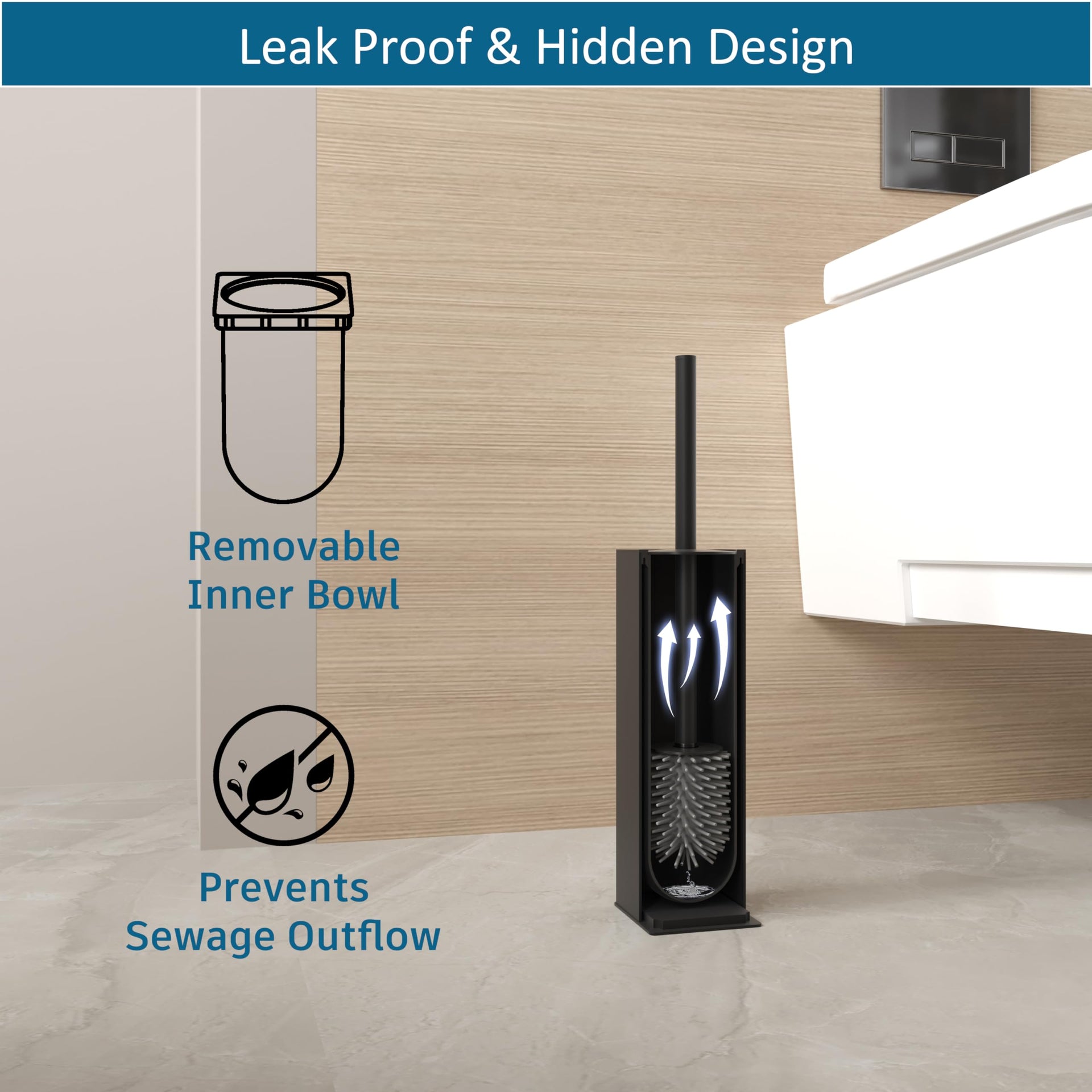 Toilet Brush and Holder Set Black Freestanding for Bathroom