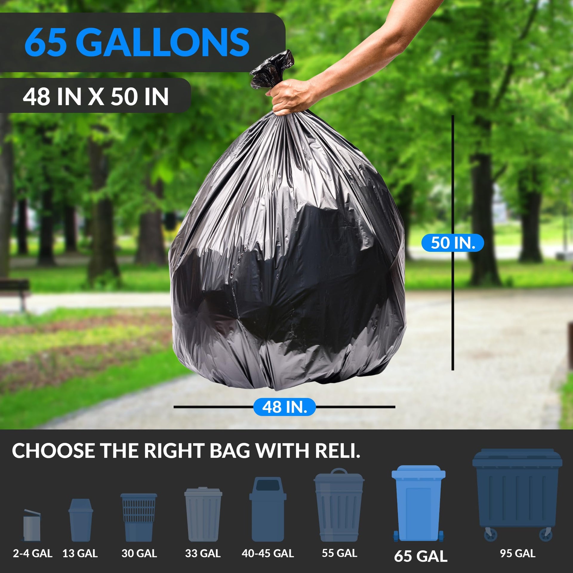 65 Gallon Trash Bags Heavy Duty (120 Count)
