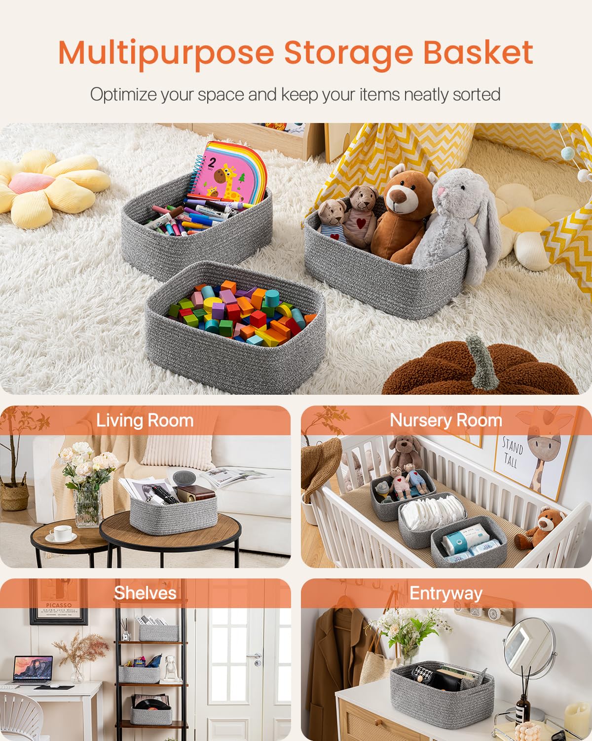 Small Woven Storage Basket for Organizing (3 Count)