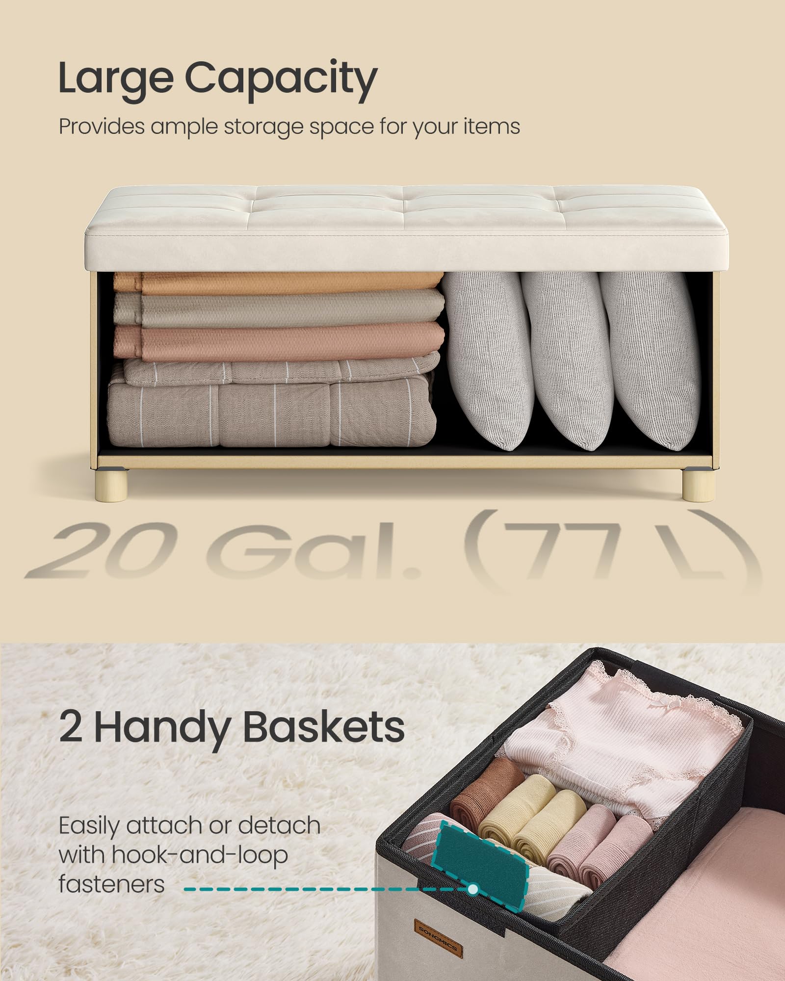 Storage Ottoman Bench with Legs
