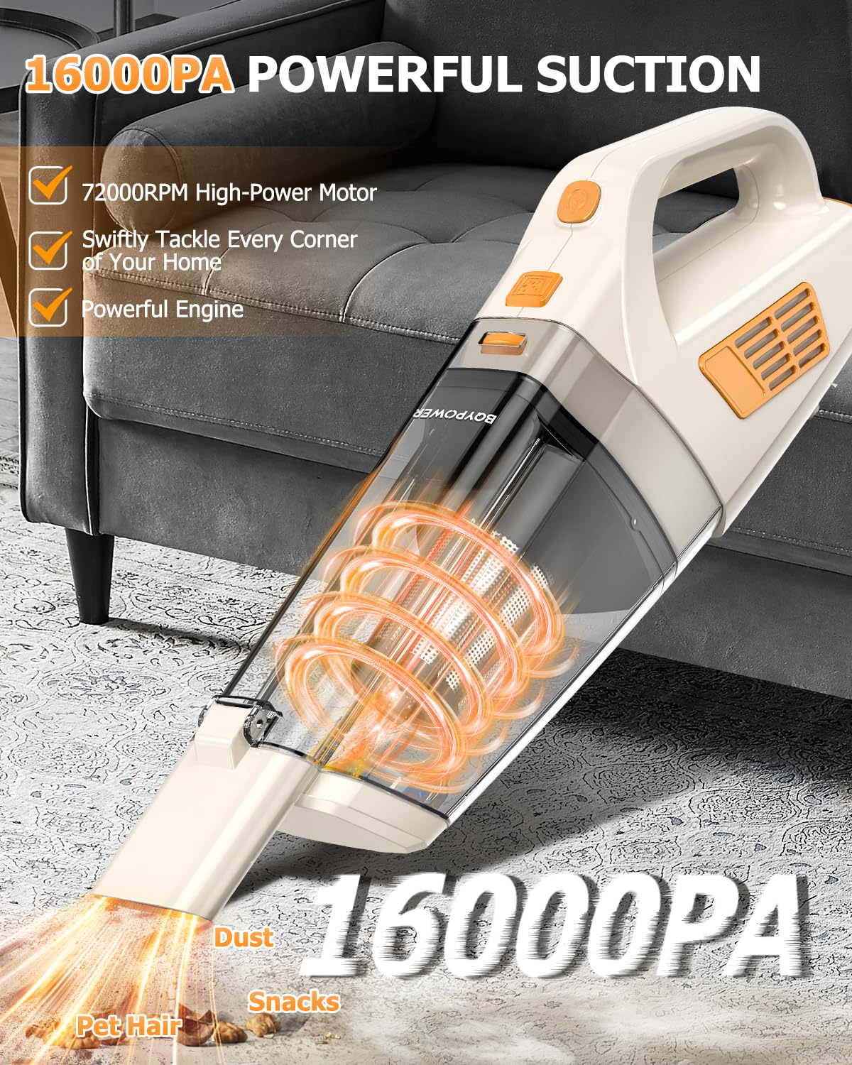 16000PA Handheld Vacuum Cleaner Cordless Rechargeable for Car Home