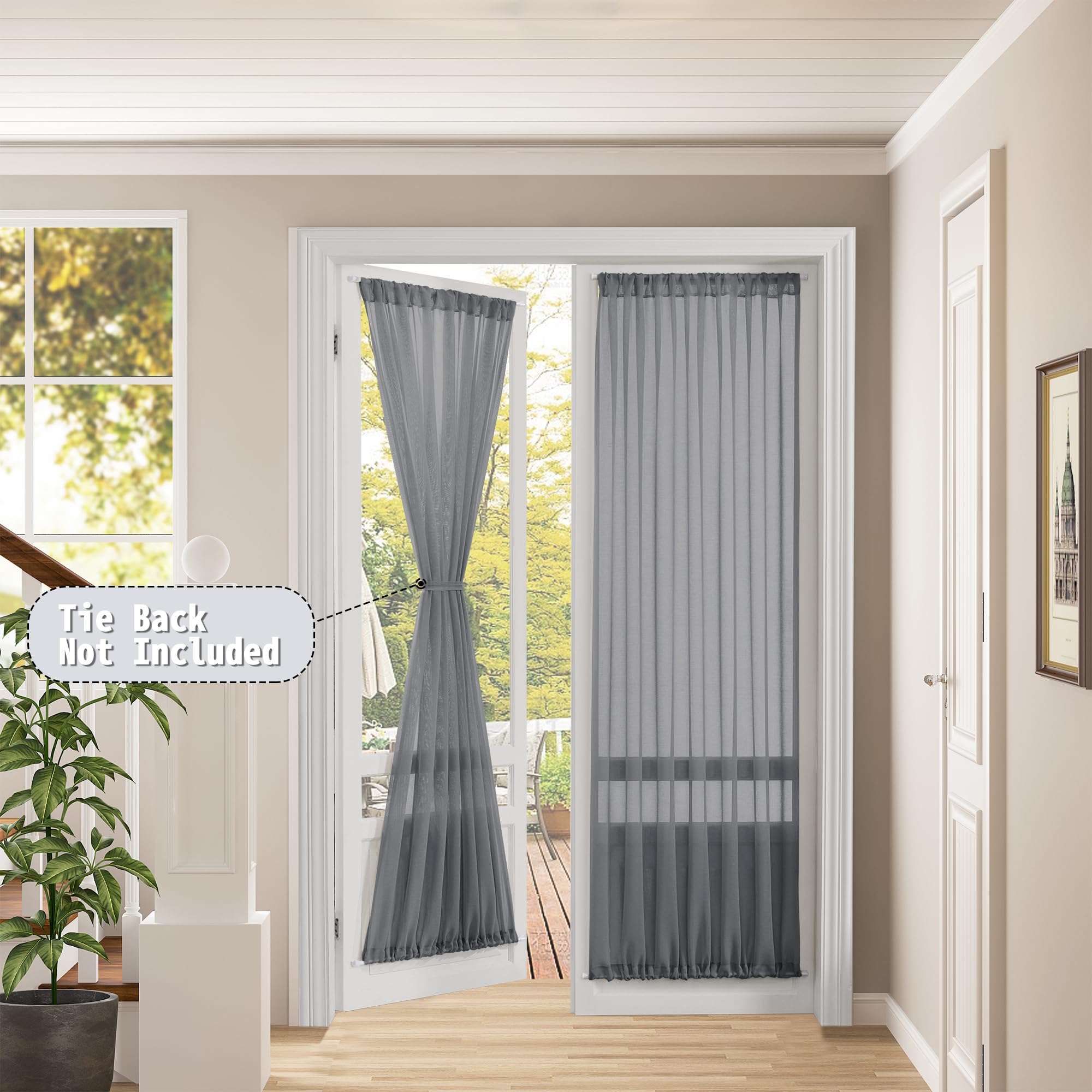 Sheer Door Curtain Closet Linen Textured Curtain Sheers Doorway Light Filtering Voile French Door Rod Pocket Curtains Patio Glass Doors