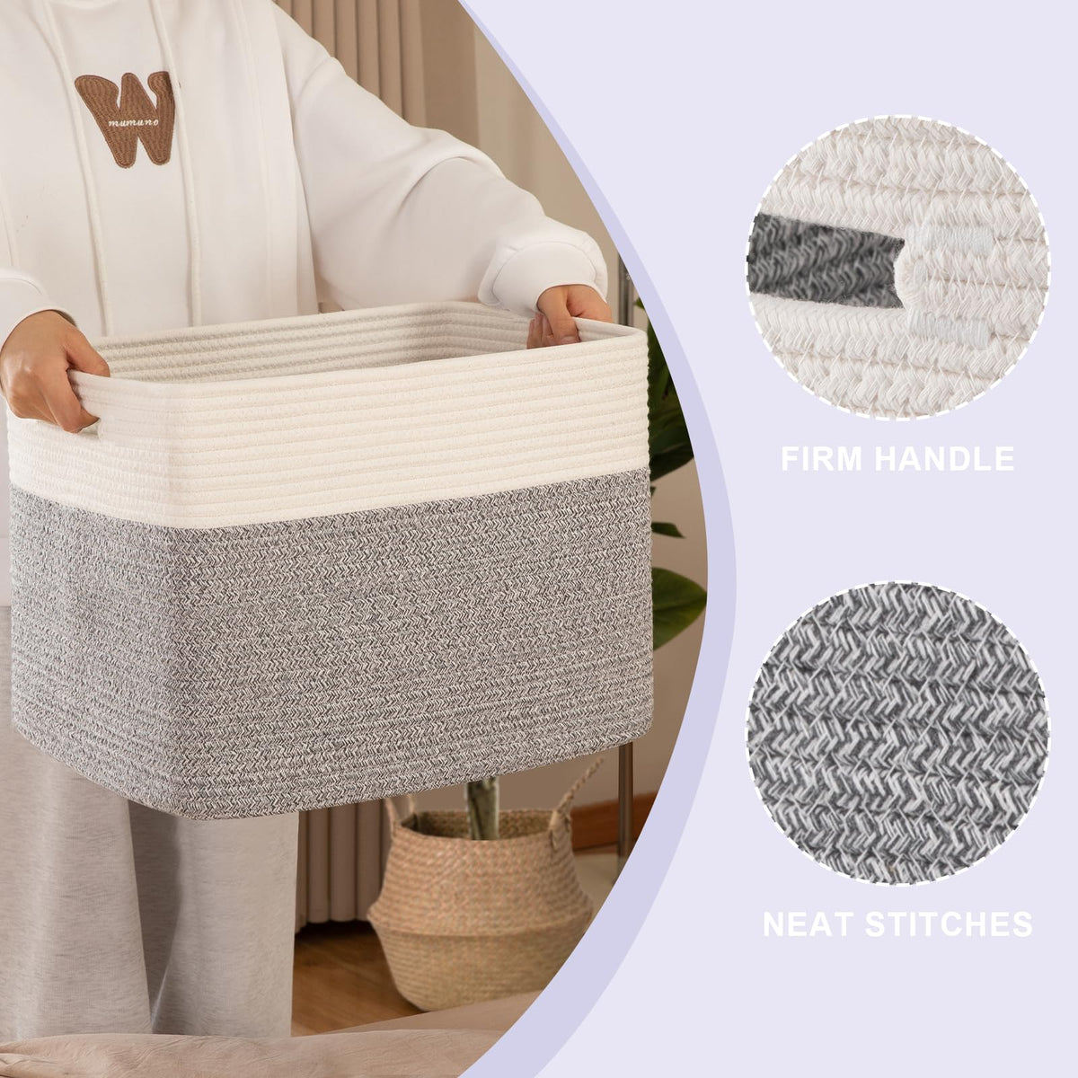 2 PACK Tall Storage baskets 42L Blanket Basket Living Room Grey (2 Count)