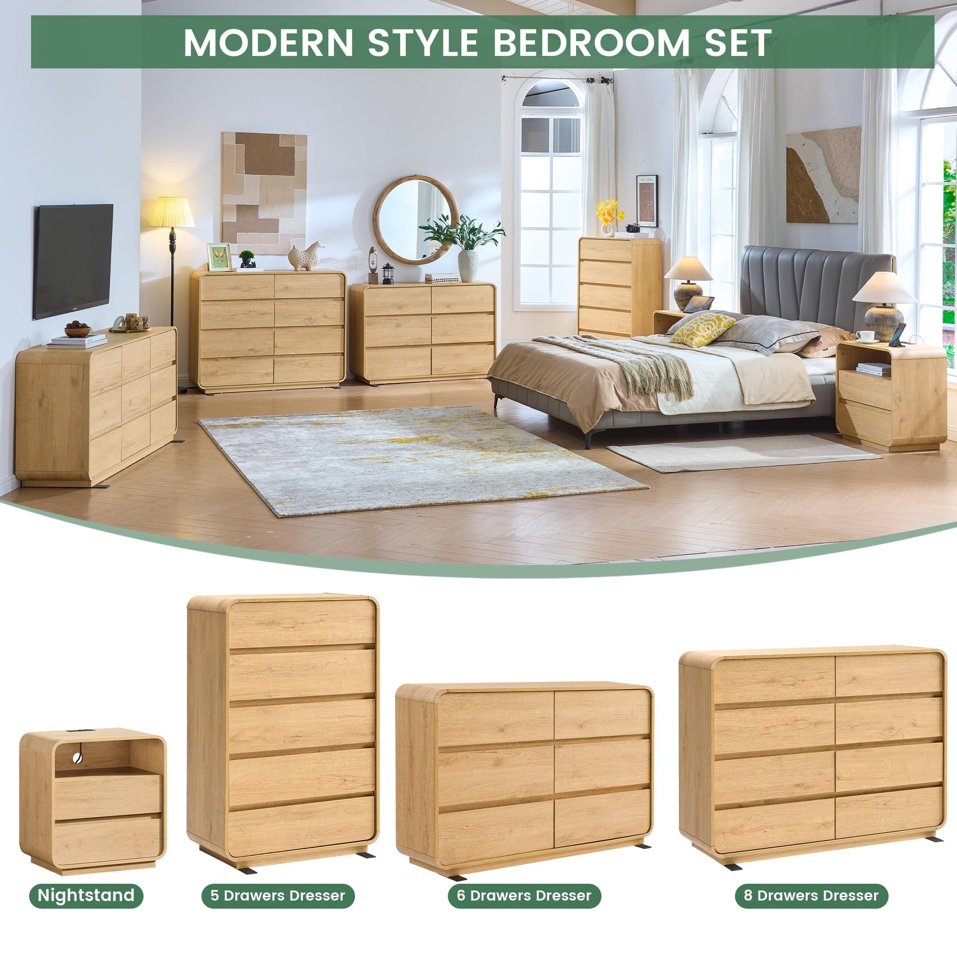 Natural Dresser with 8 Drawers