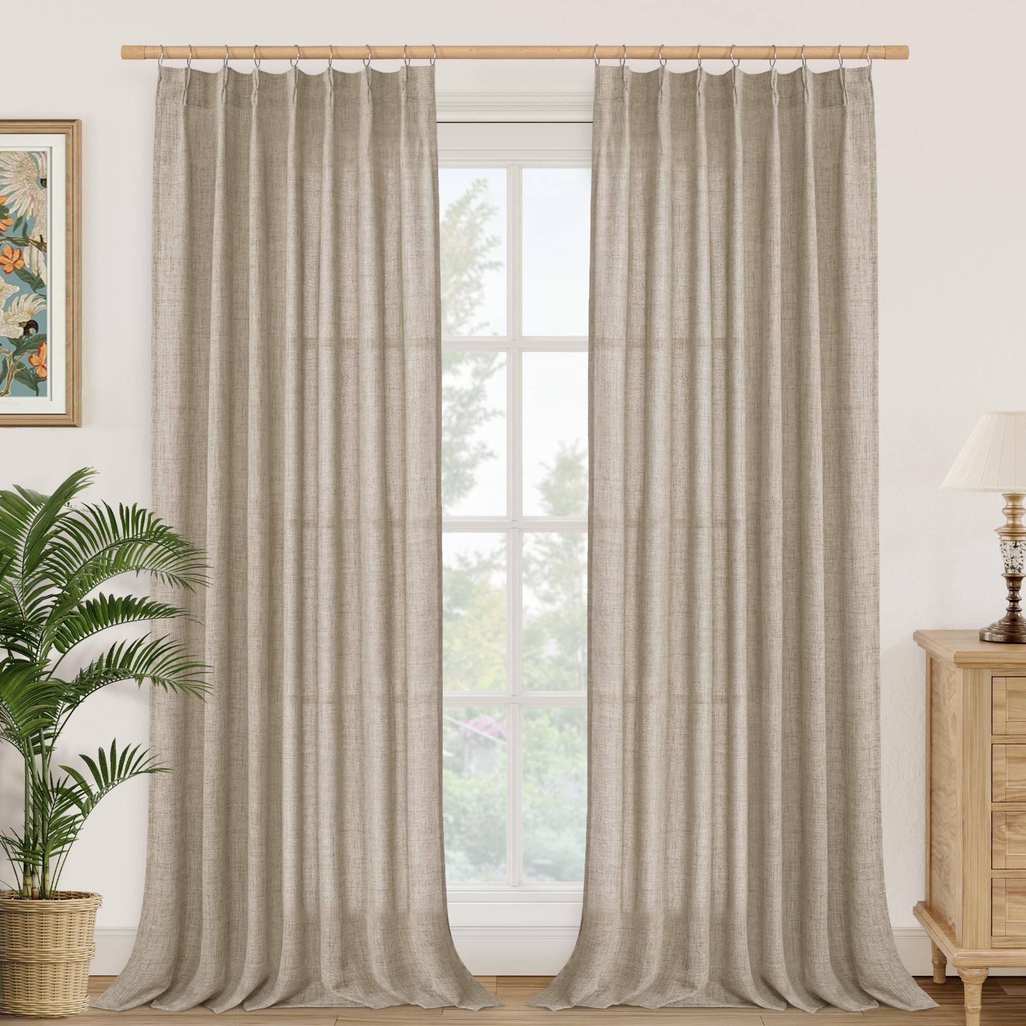 Oatmeal Linen Curtains 84 Inch Length for Living Room 2 Panels (2 Count)