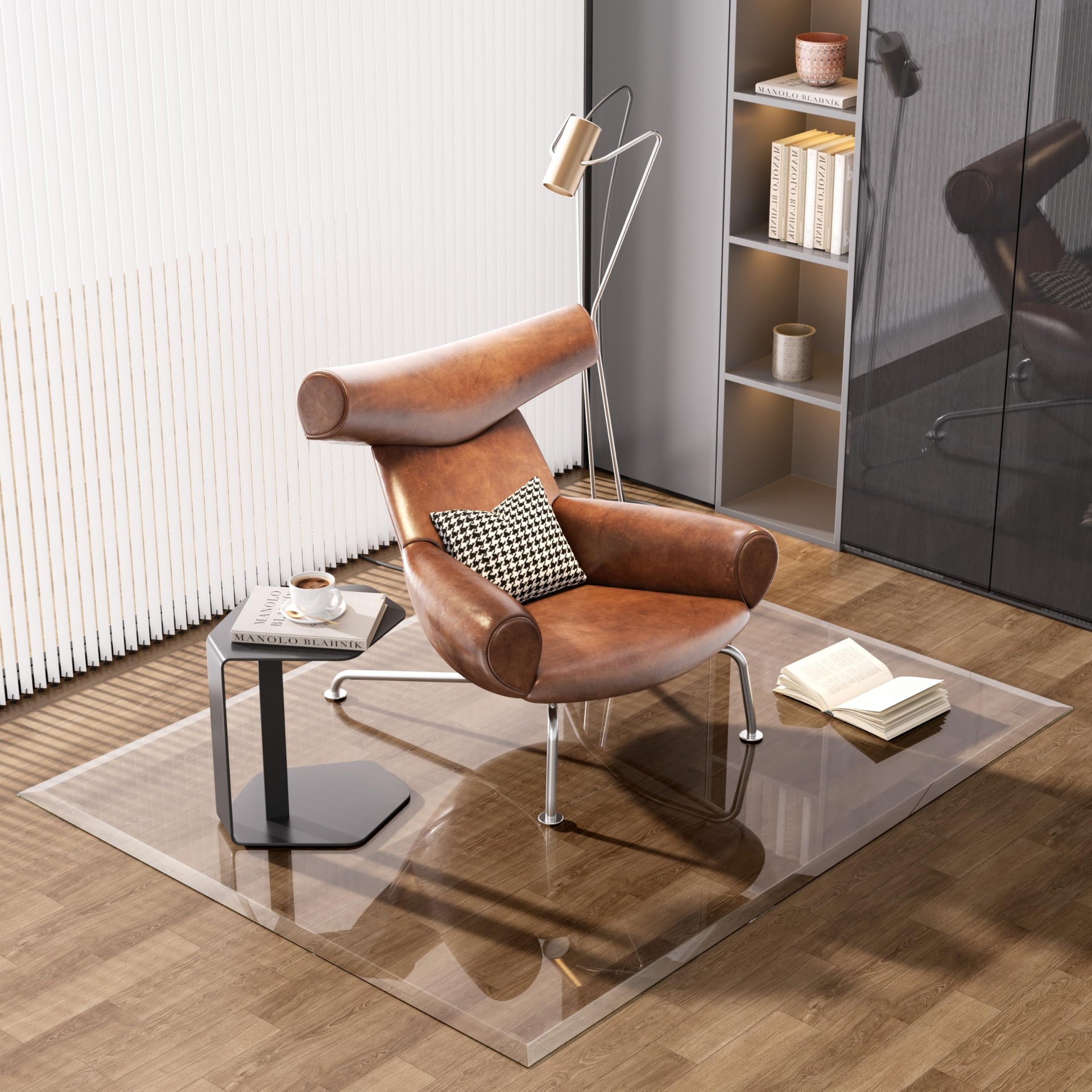 Tempered Glass] 59“ x 47” Beveled Edge Glass Chair Mat with Polished Edge Clear Office Chair Mat