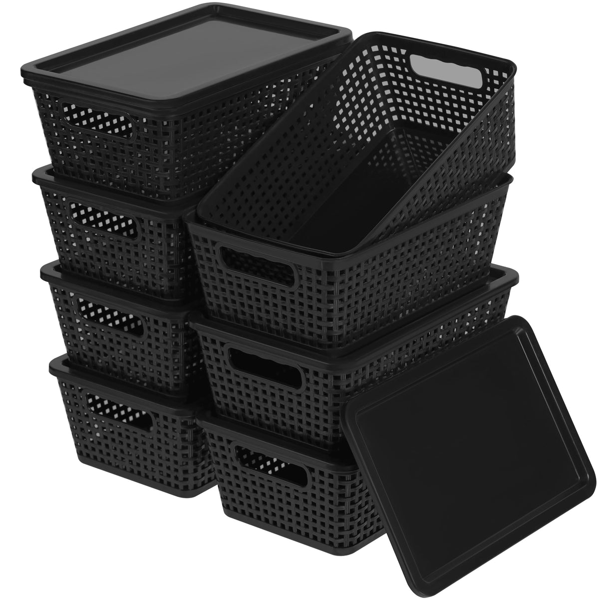 Plastic Storage Baskets With Lid (8 Count)