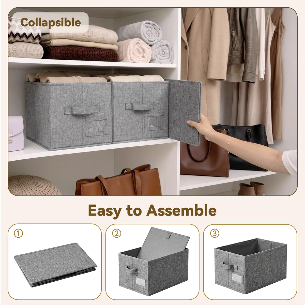 Closet Storage Bins with Label (3 Count)
