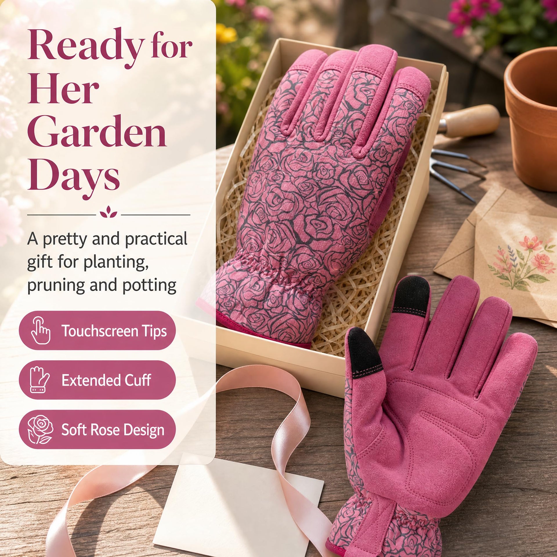Gardening Gloves with Rose Floral Pattern