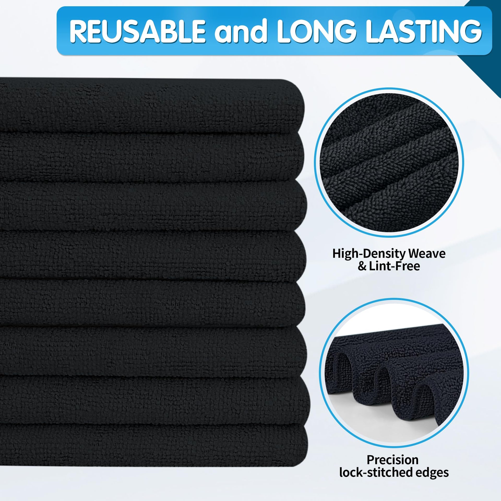 Black Microfiber Cleaning Cloth (8 Count)