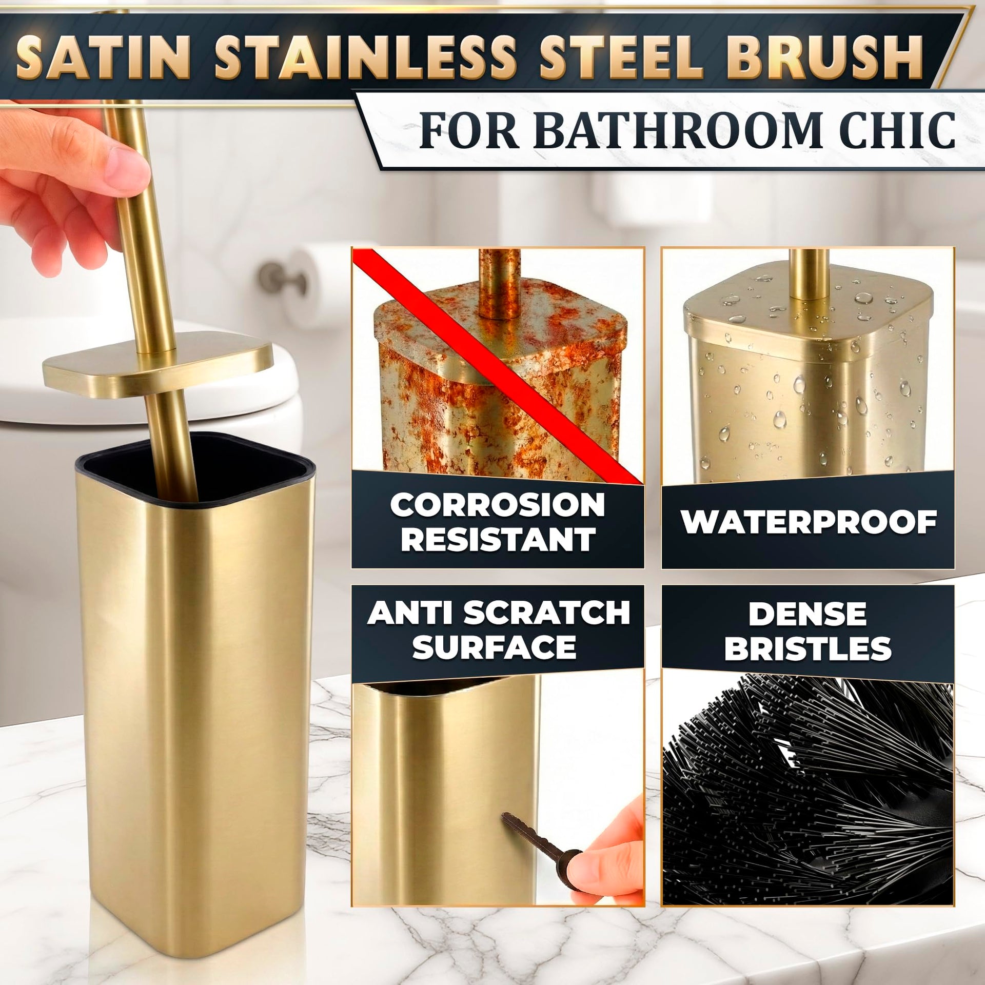 Gold Toilet Brush and Holder Set