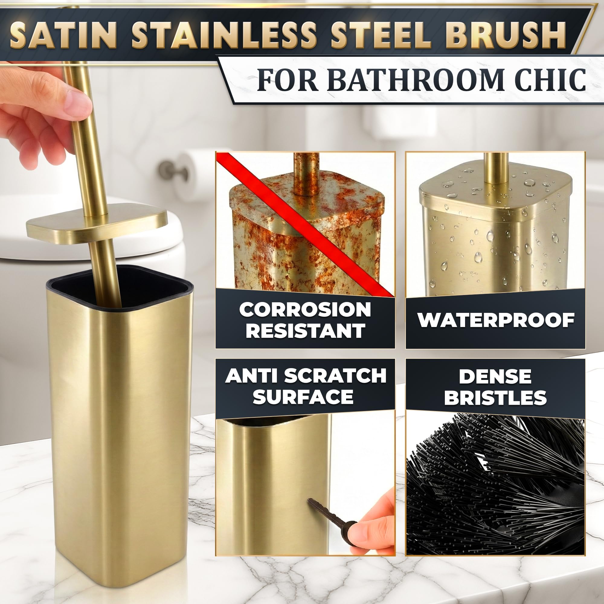 Gold Toilet Brush and Holder Set