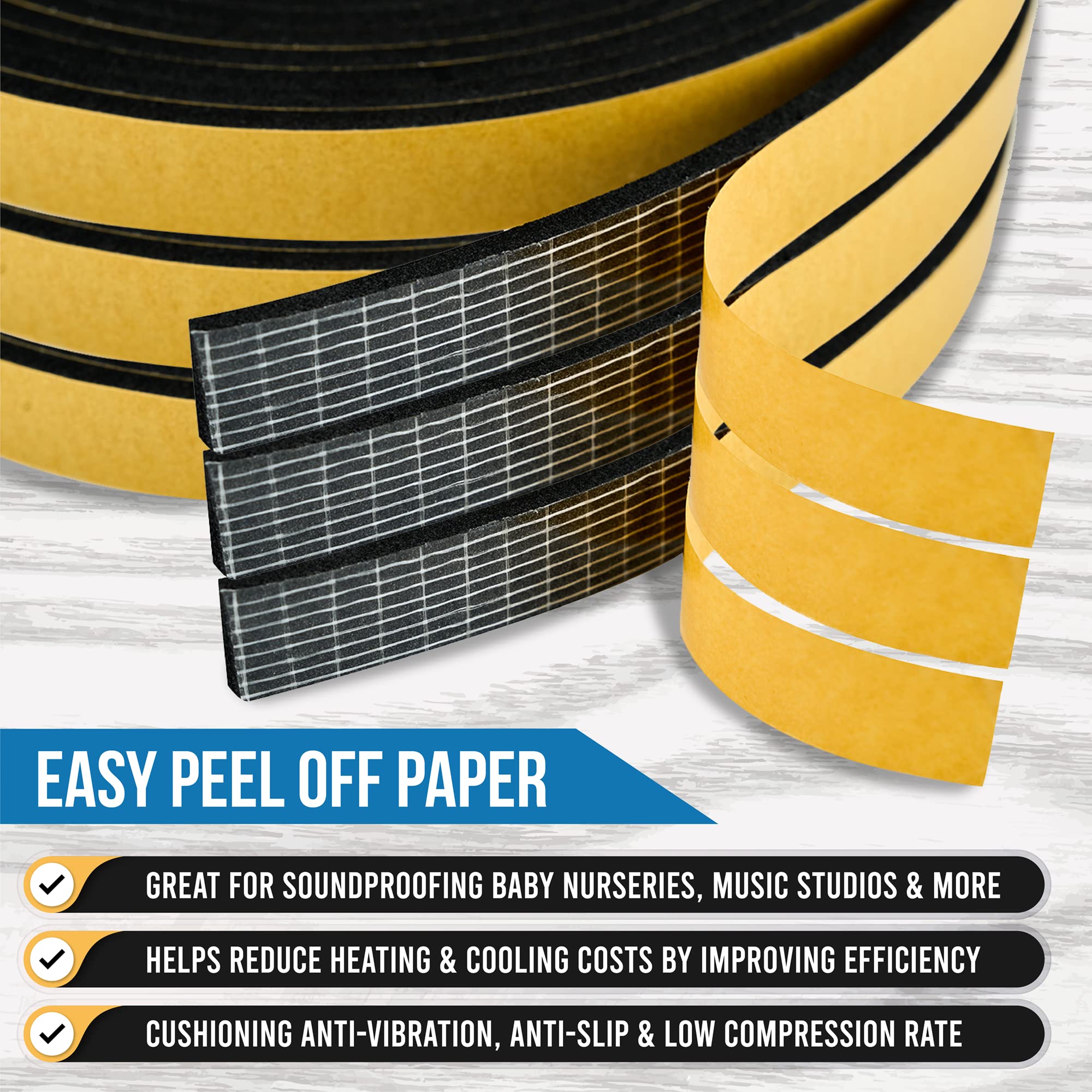 High Density Foam Weather Stripping Door Seal Strip Insulation Tape Roll for Insulating Door Frame (50 Foot)