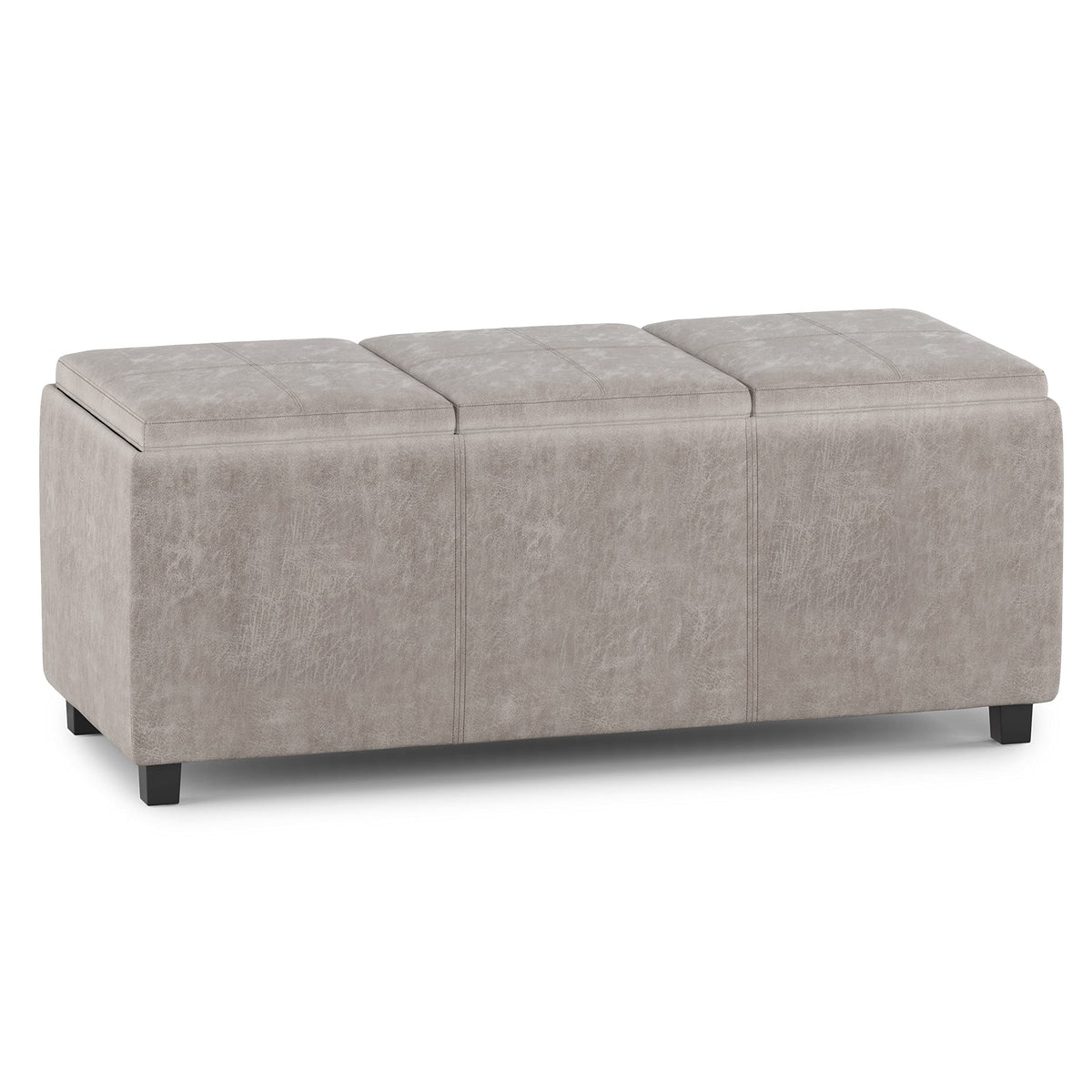 Avalon 42" Wide Vegan Leather Storage Ottoman in Grey