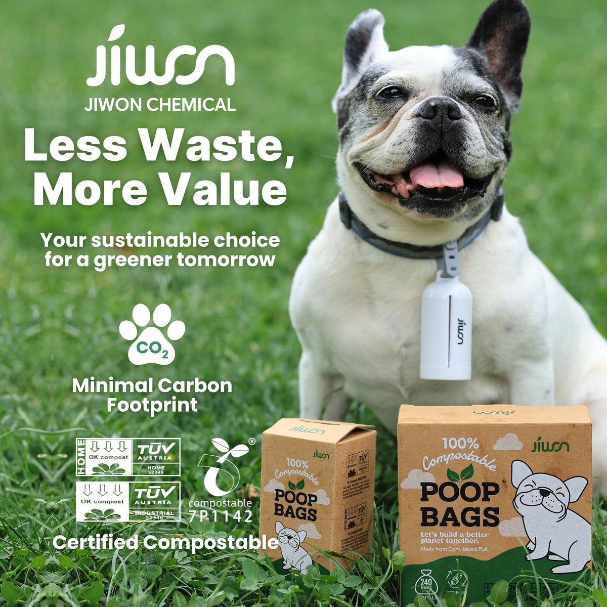 Dog Poop Bag Dispenser with 100% Compostable Refill Roll