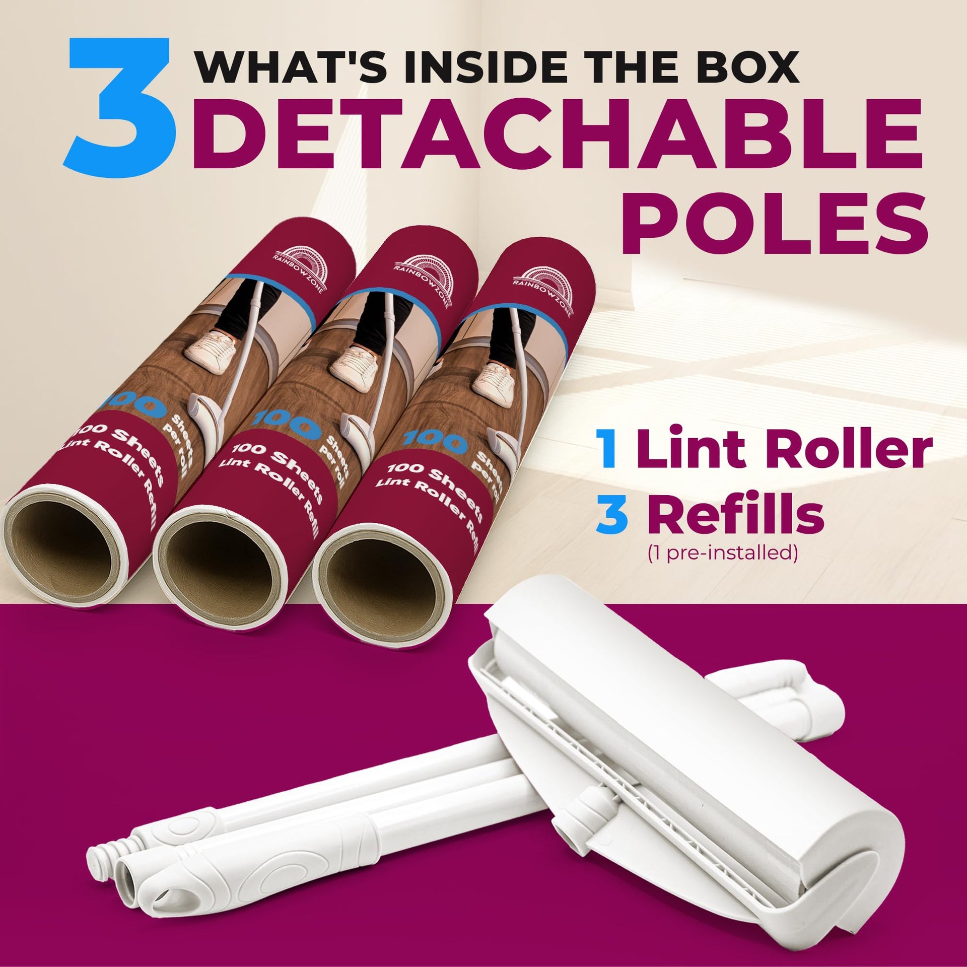 9.5" Extra Wide Lint Roller for Pet Hair Removal