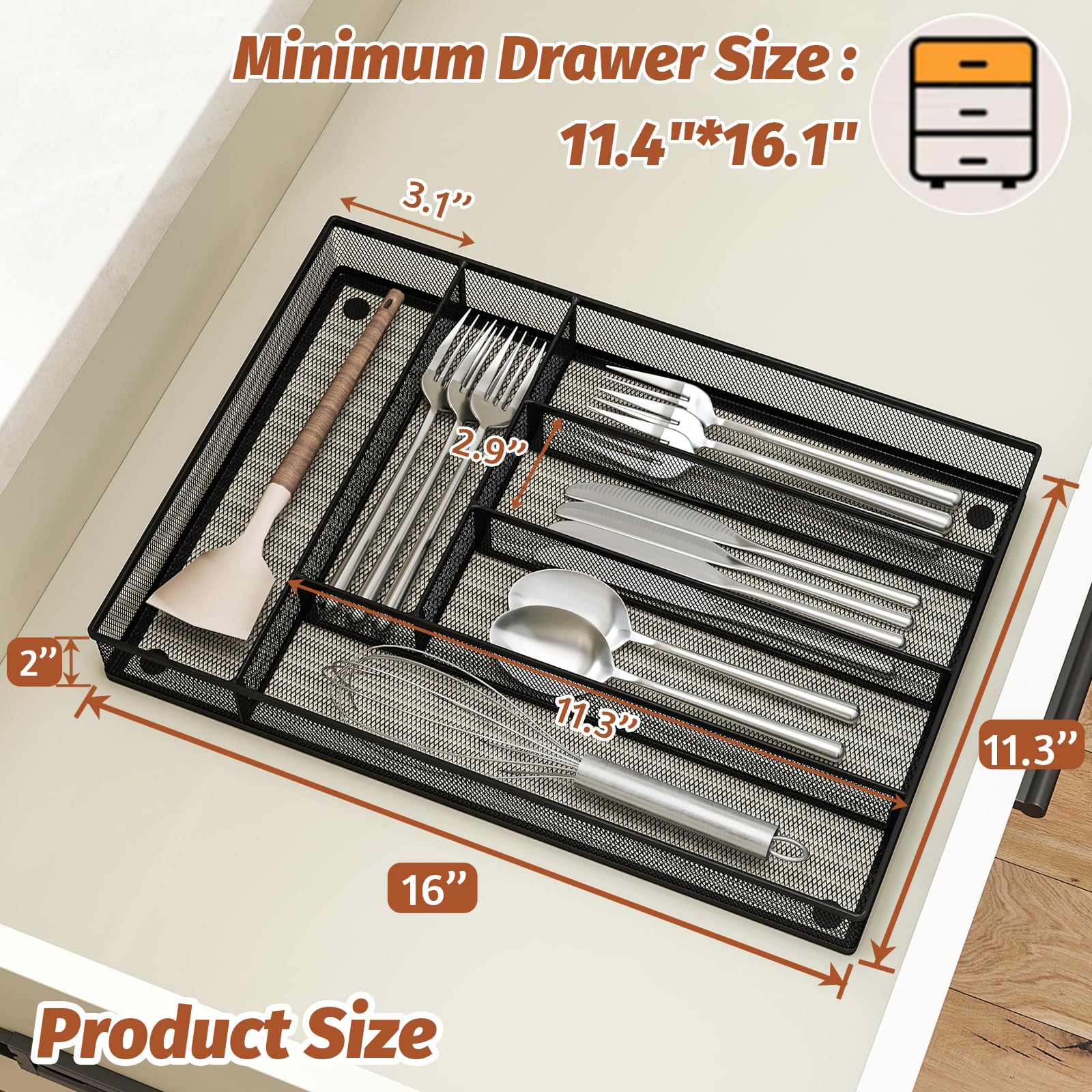 mesh silverware tray for drawer