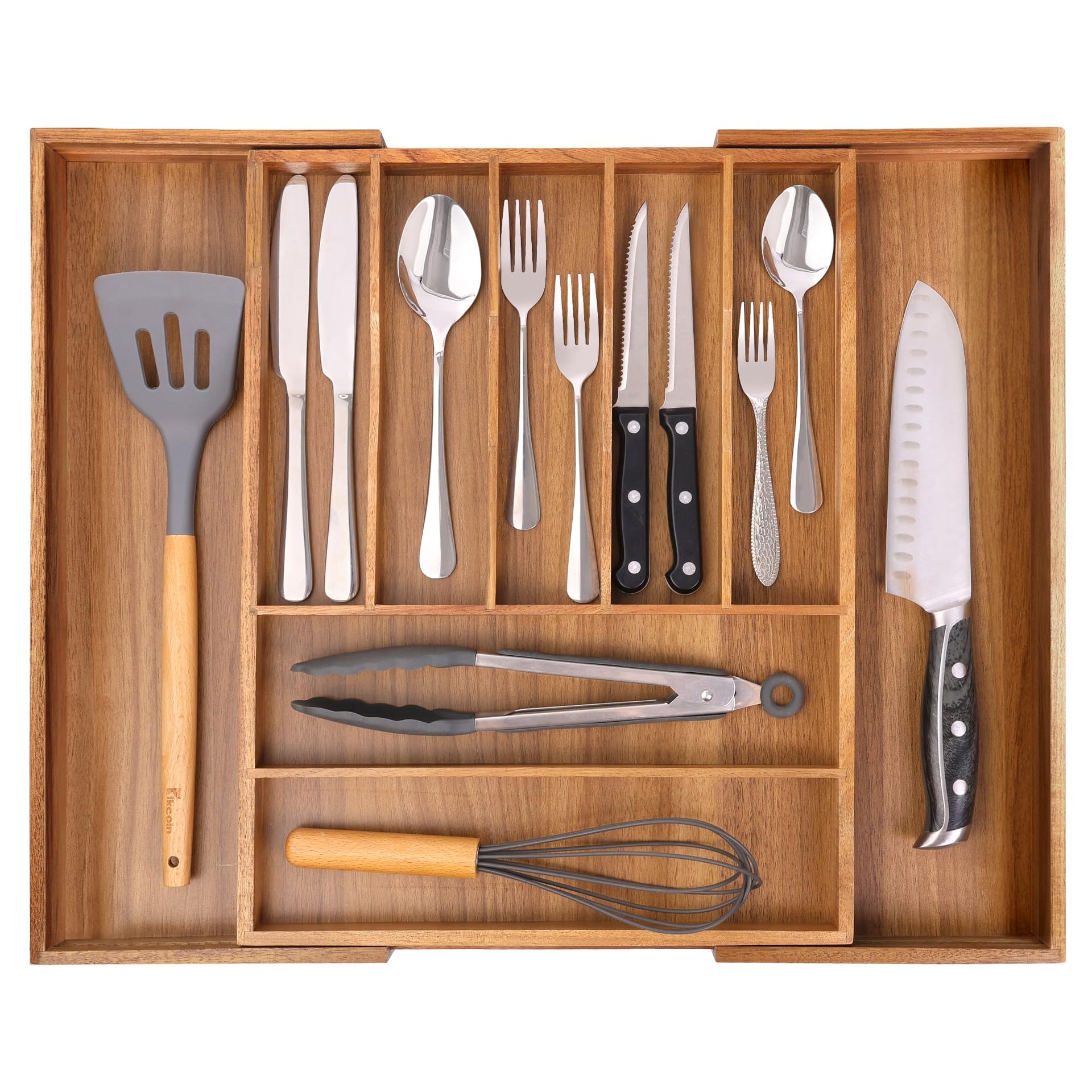 Large Premium Acacia Wood Silverware Organizer