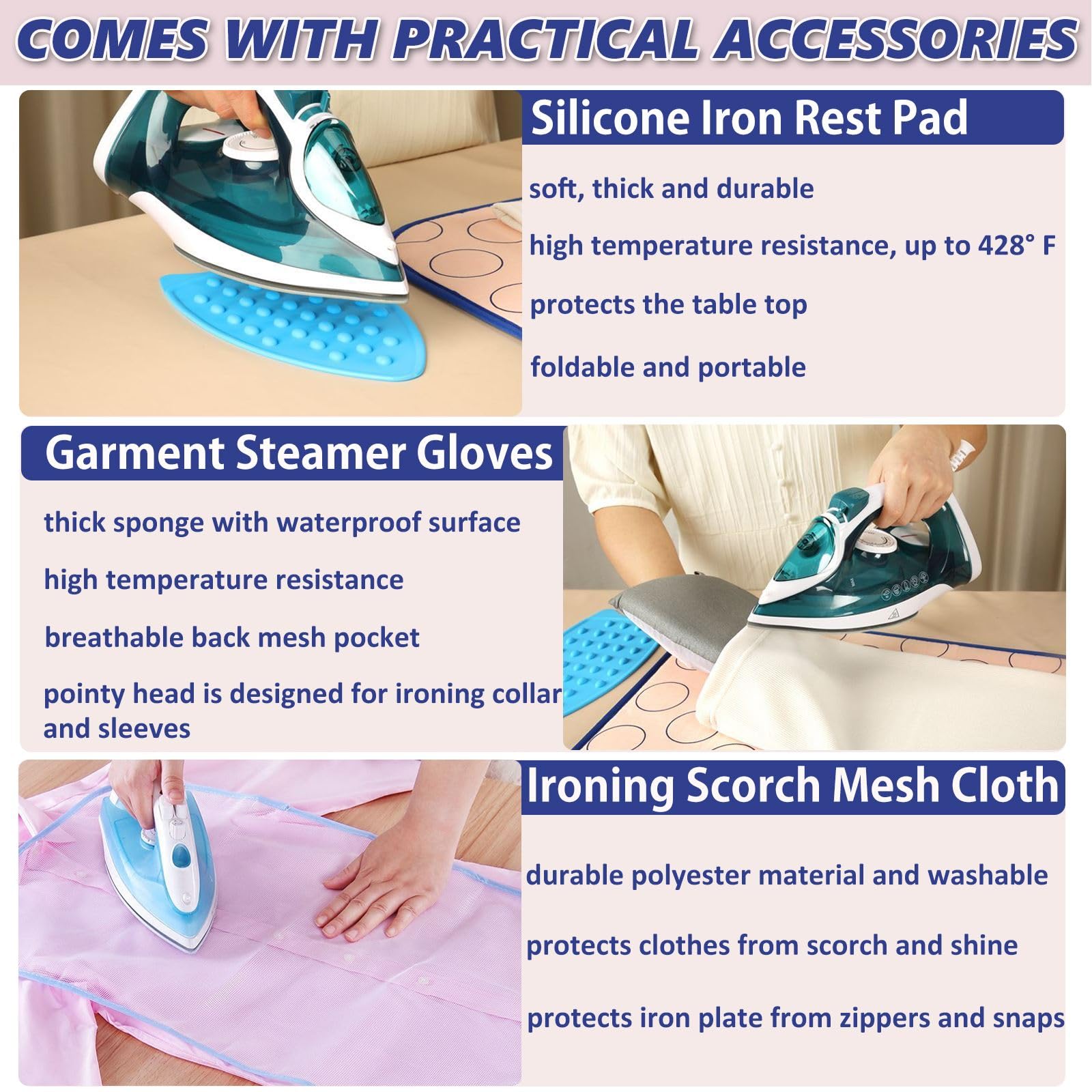 Portable Ironing Mat for Table Top Ironing Pad for Countertop Thick Ironing Blanket Over The Door Steamer Pad Washer Dryer Heat Resistant Pad Cover Travel Ironing Board