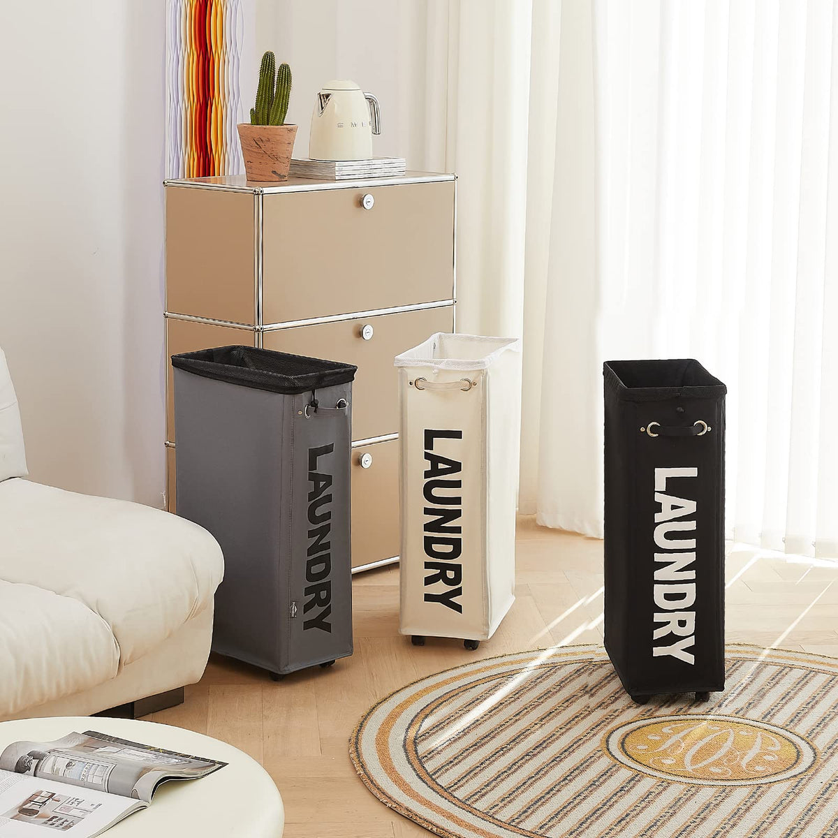29" Enlarged Slim Rolling Laundry Basket Hamper on Wheels