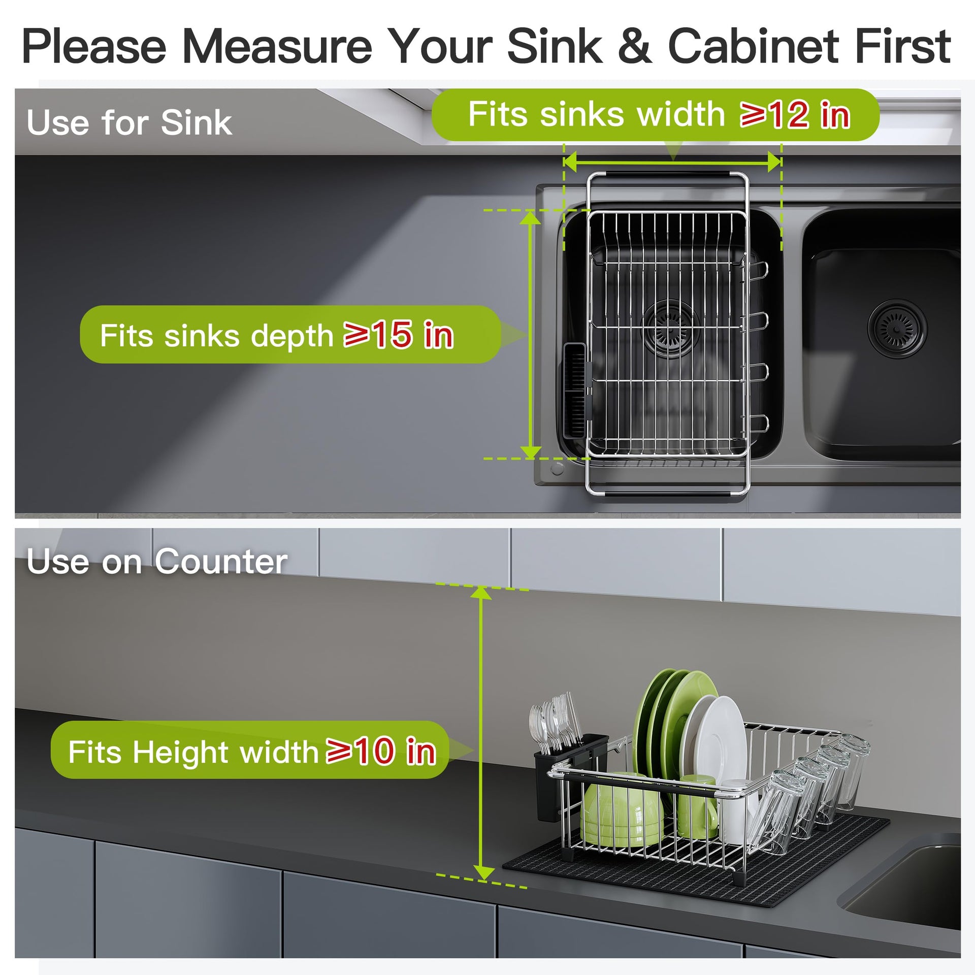 in Sink Dish Drying Rack with Mat