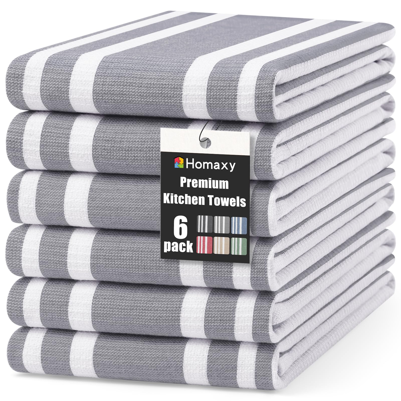 Premium Cotton Stripe Kitchen Towels 6 Pack (6 Count)