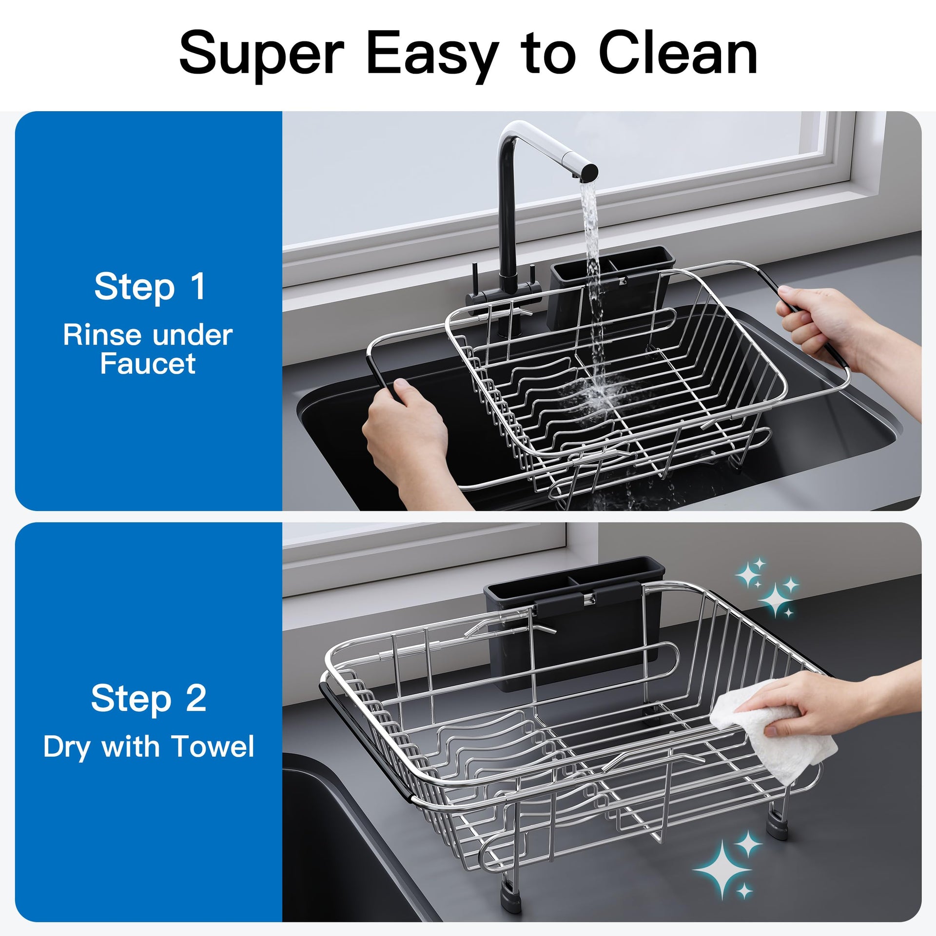Sink Small Dish Drying Rack with Utensil Holder