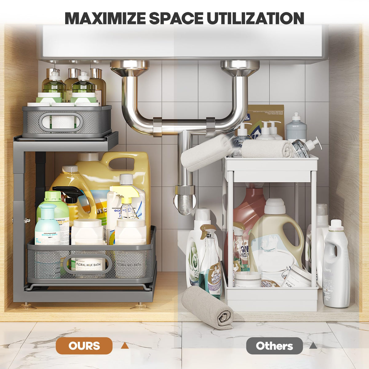 2 Pack Under Sink Storage Organizer with 2 (2 Count)