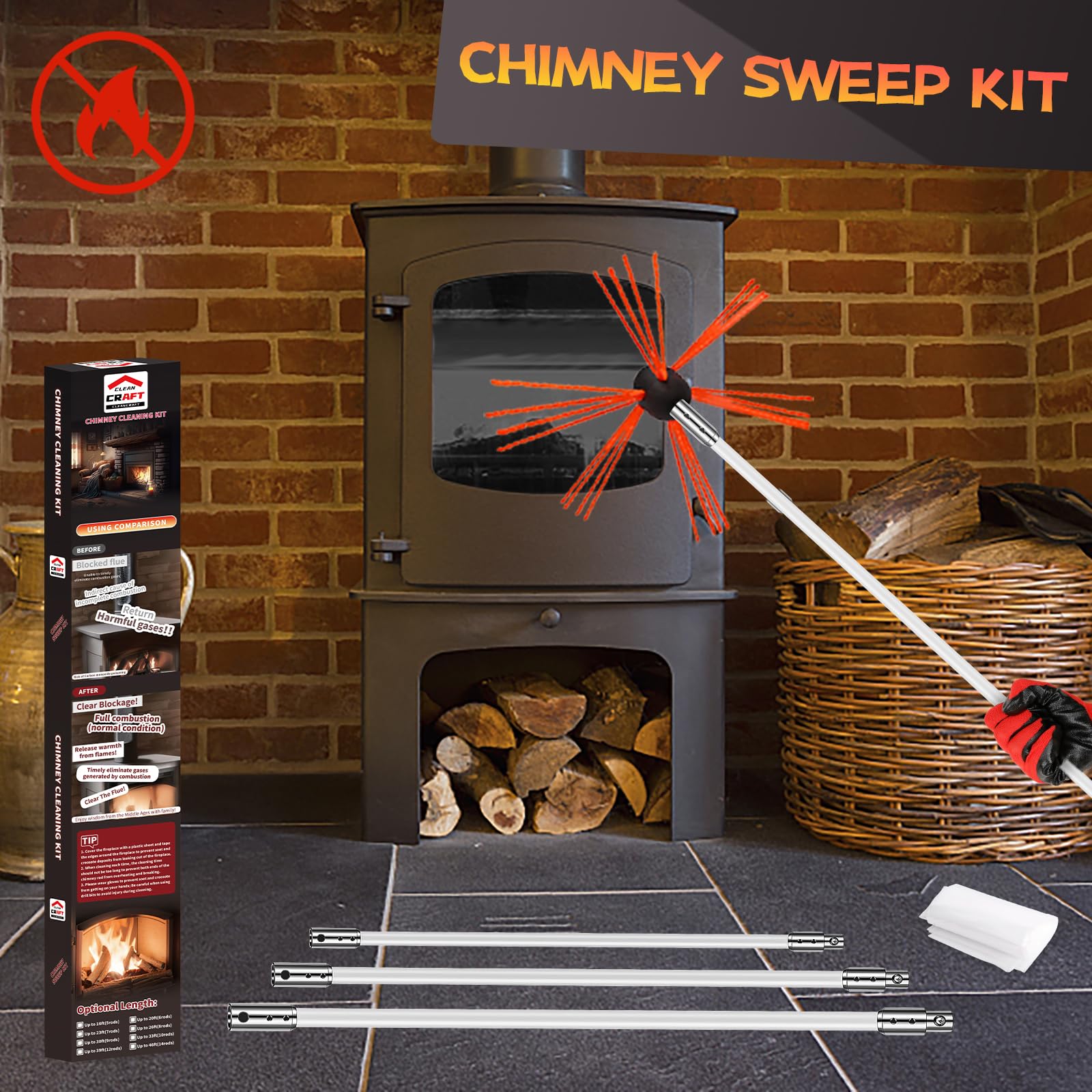 16 Feet Chimney Sweep Kit (5 Count)