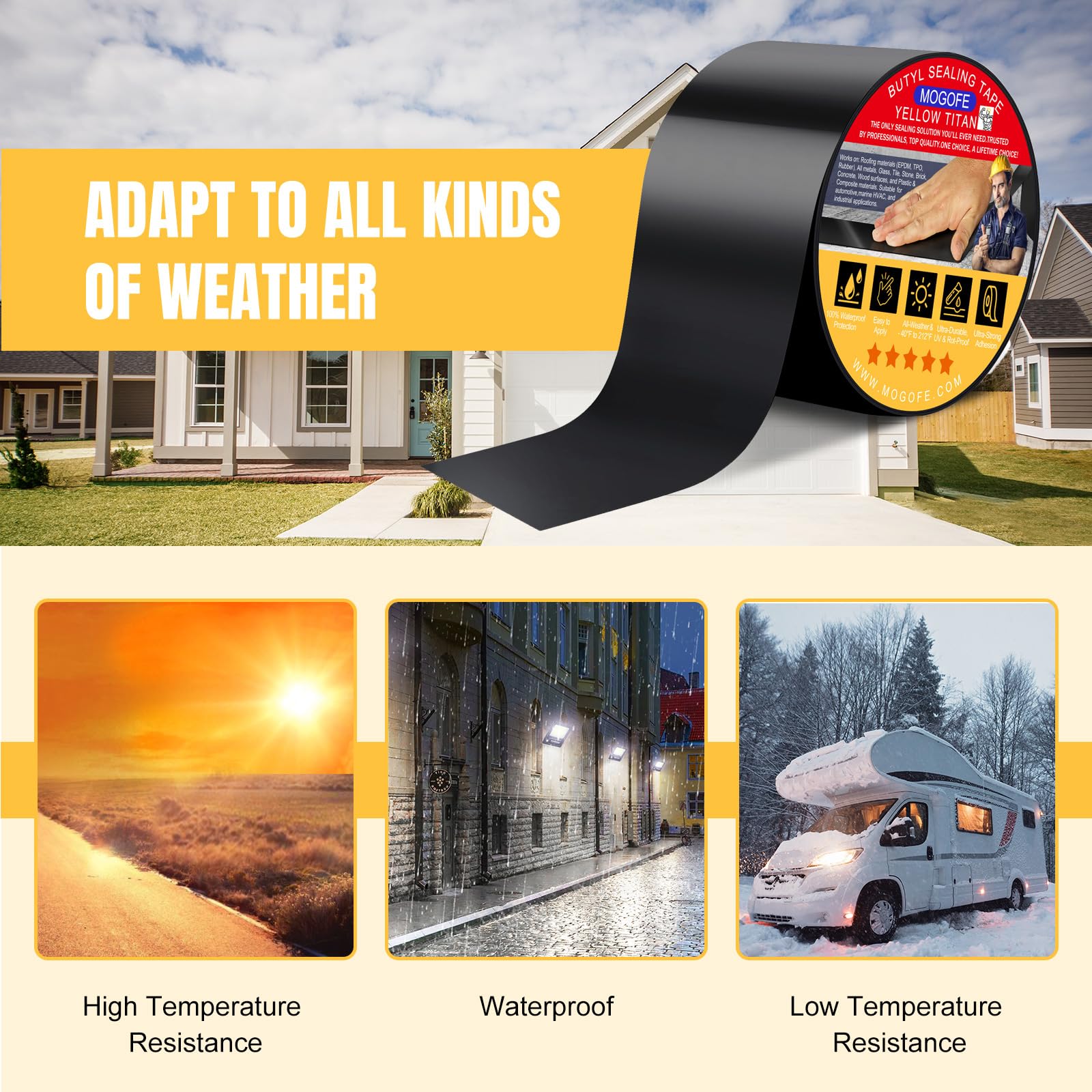 Yellow Titan RV Roof Sealant Tape Black 4 in x 50 ft Waterproof Tape (50 Foot)