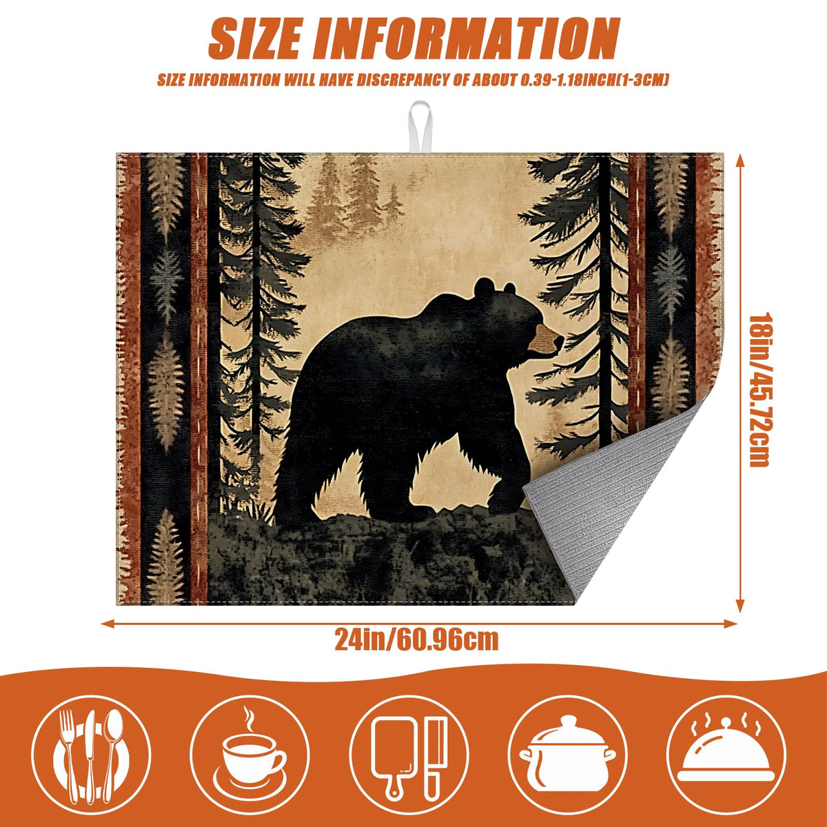 Forest Bear Dish Drying Mat for Kitchen Counter Microfiber Absorbent Dish Kitchen Drying Mat Draining Reusable Washable for Dishes