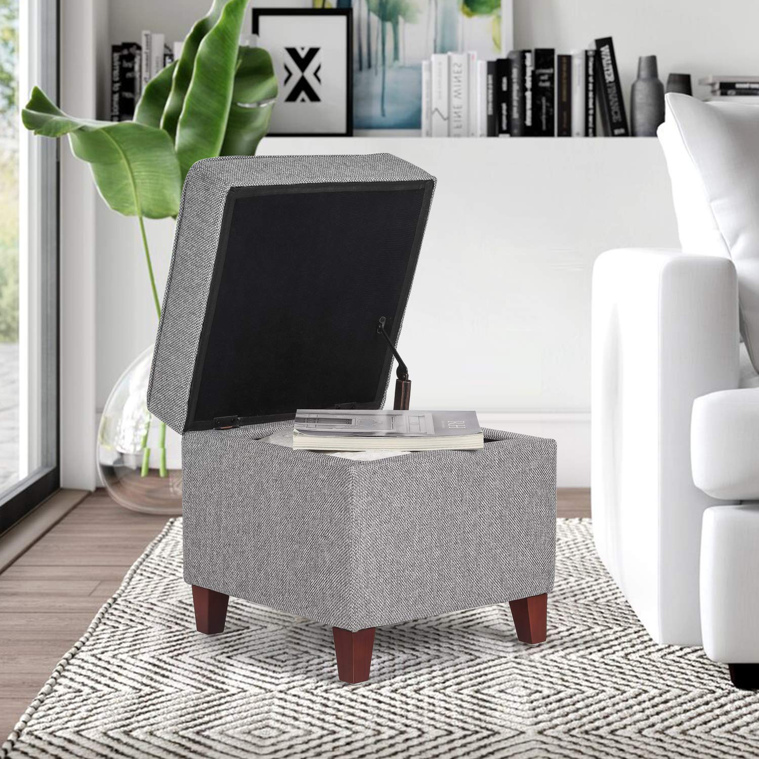 17 Inch Square Linen Storage Ottoman for Living Room & Bedroom