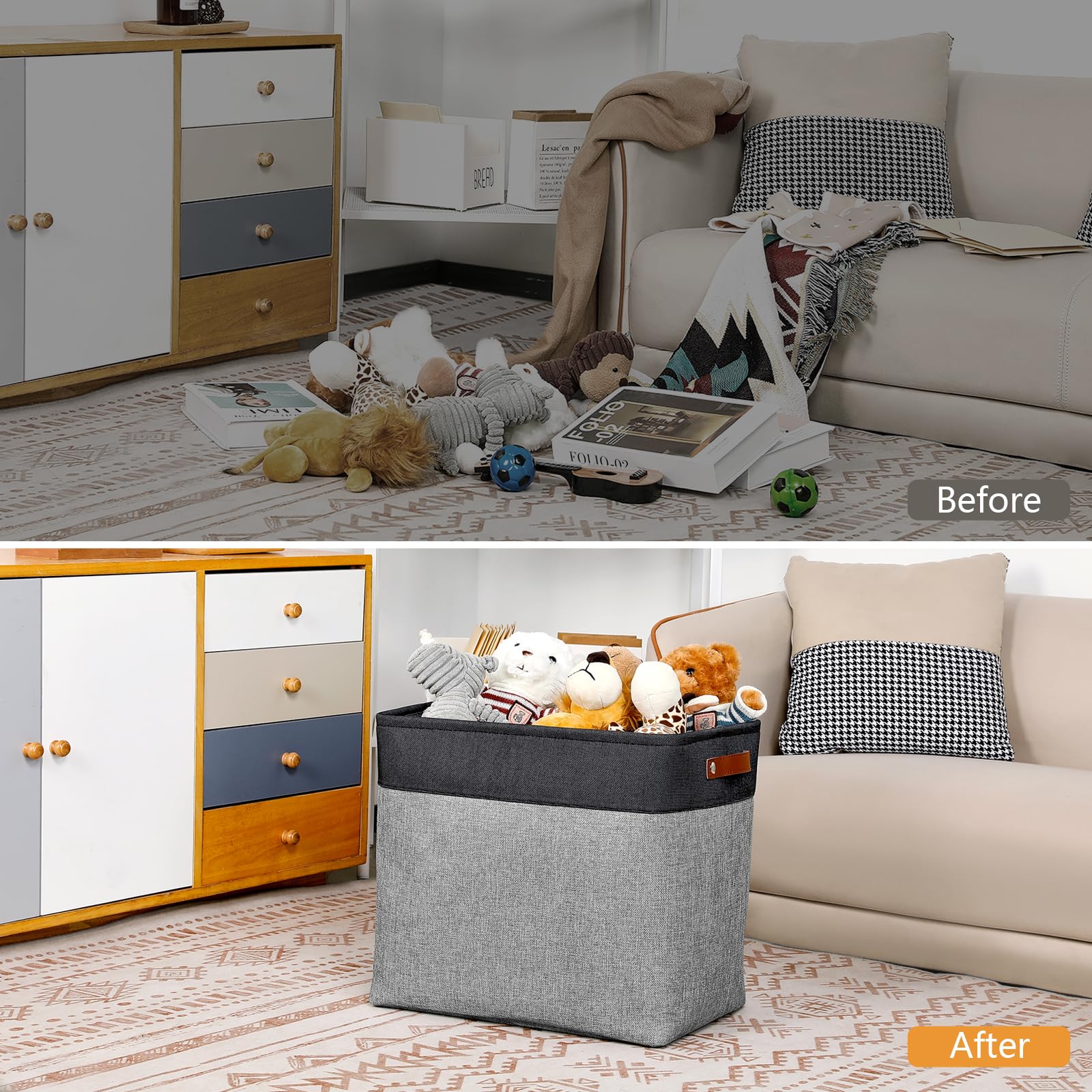Grey Storage Baskets for Organizing 3 Pack Fabric Shelf Baskets for Gifts Empty Large Storage Organizer for Closet (3 Count)