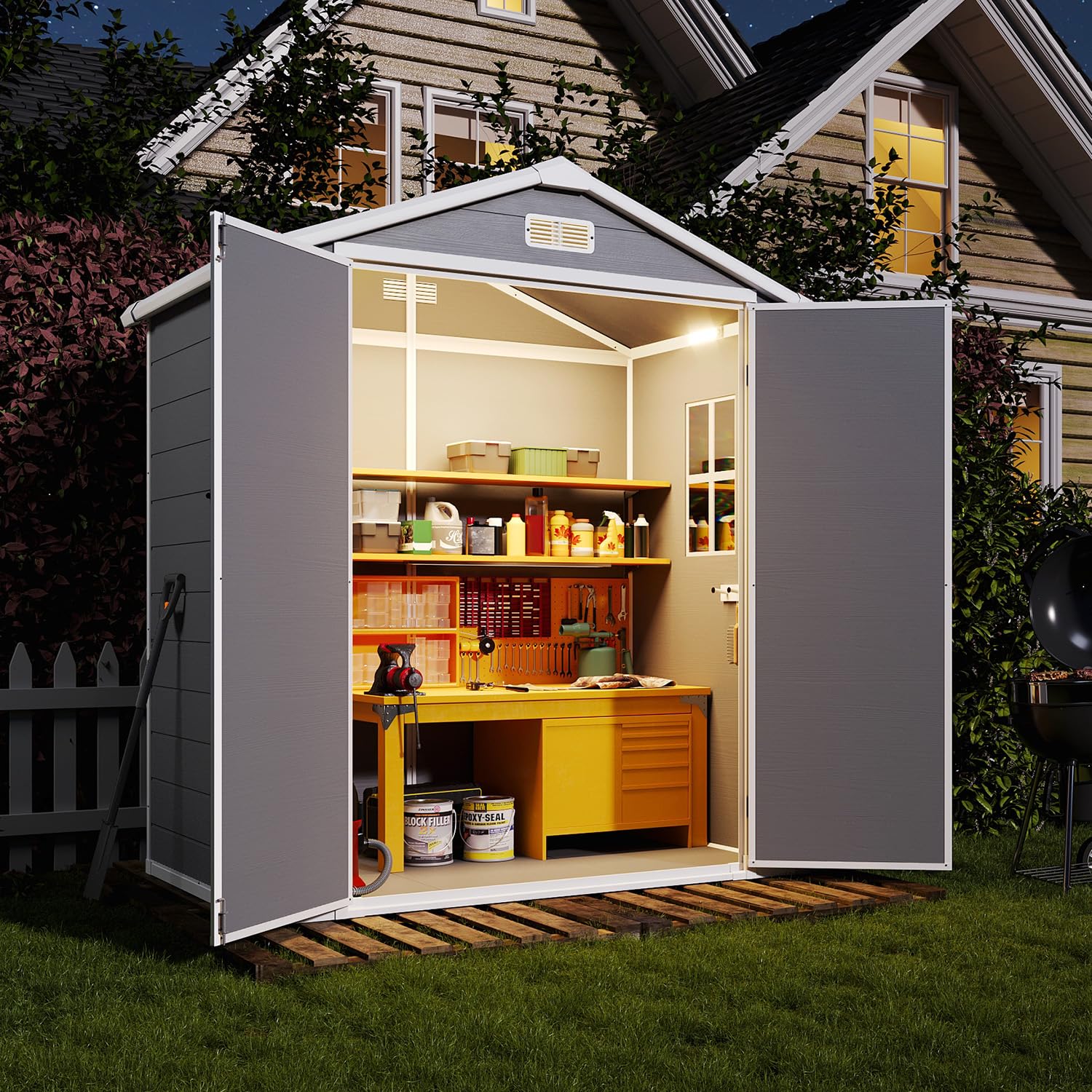 6x4 FT Outdoor Storage Shed with Built