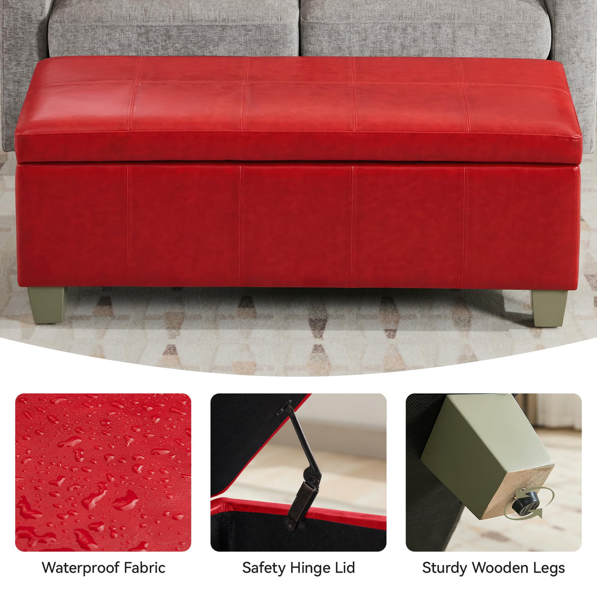 51" Faux Leather Storage Ottoman