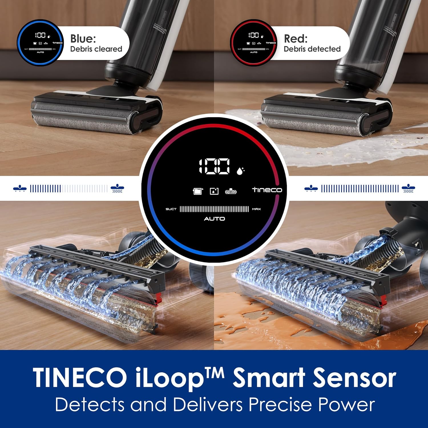 Tineco Floor ONE S5 Smart Cordless Wet Dry Vacuum Cleaner and Mop for Hard Floors, Digital Display, Long Run Time, Great for Sticky Messes and Pet Hair, Space-Saving Design, Blue - ModHome Supplies
