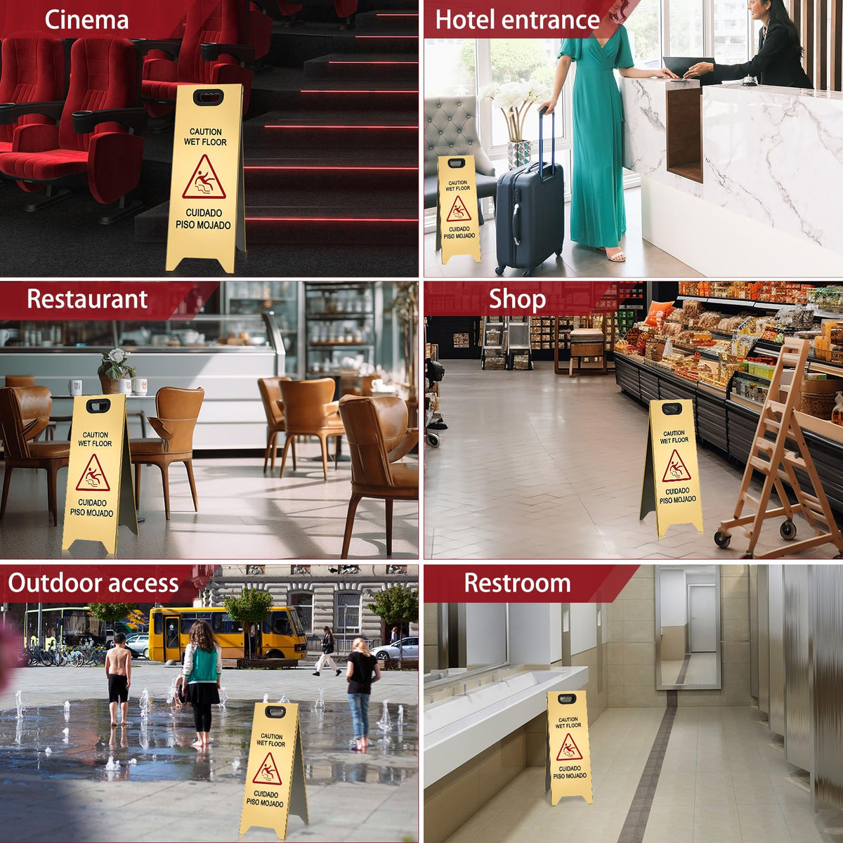 2 Pcs 24 Inch Stainless Steel Wet Floor Sign (2 Count)