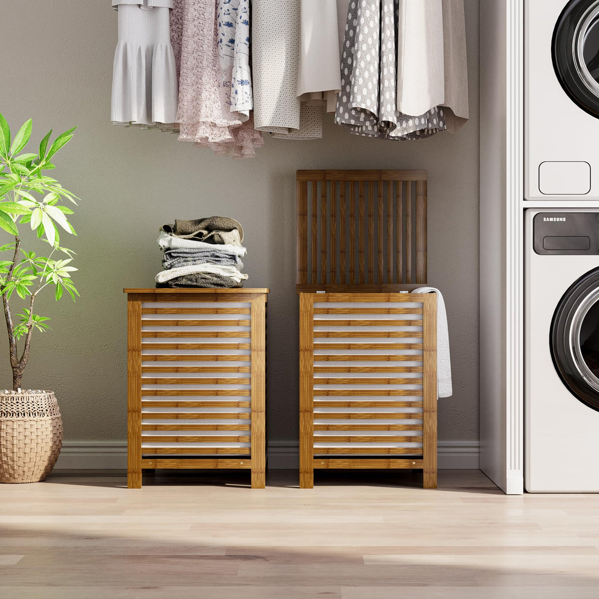 Double Laundry Hamper with Lid