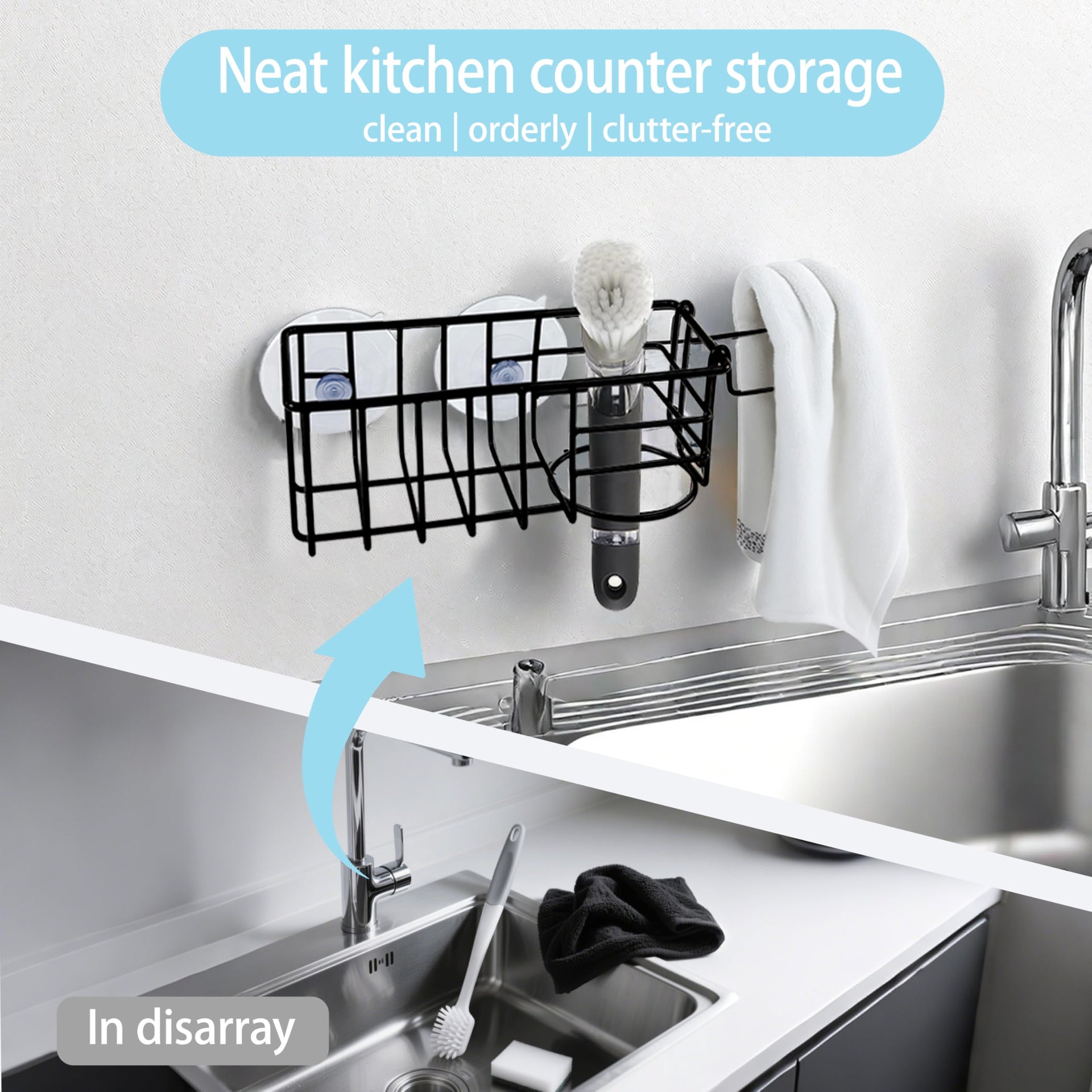 Sponge Holder with Dish Cloth Hanger for Kitchen Sink
