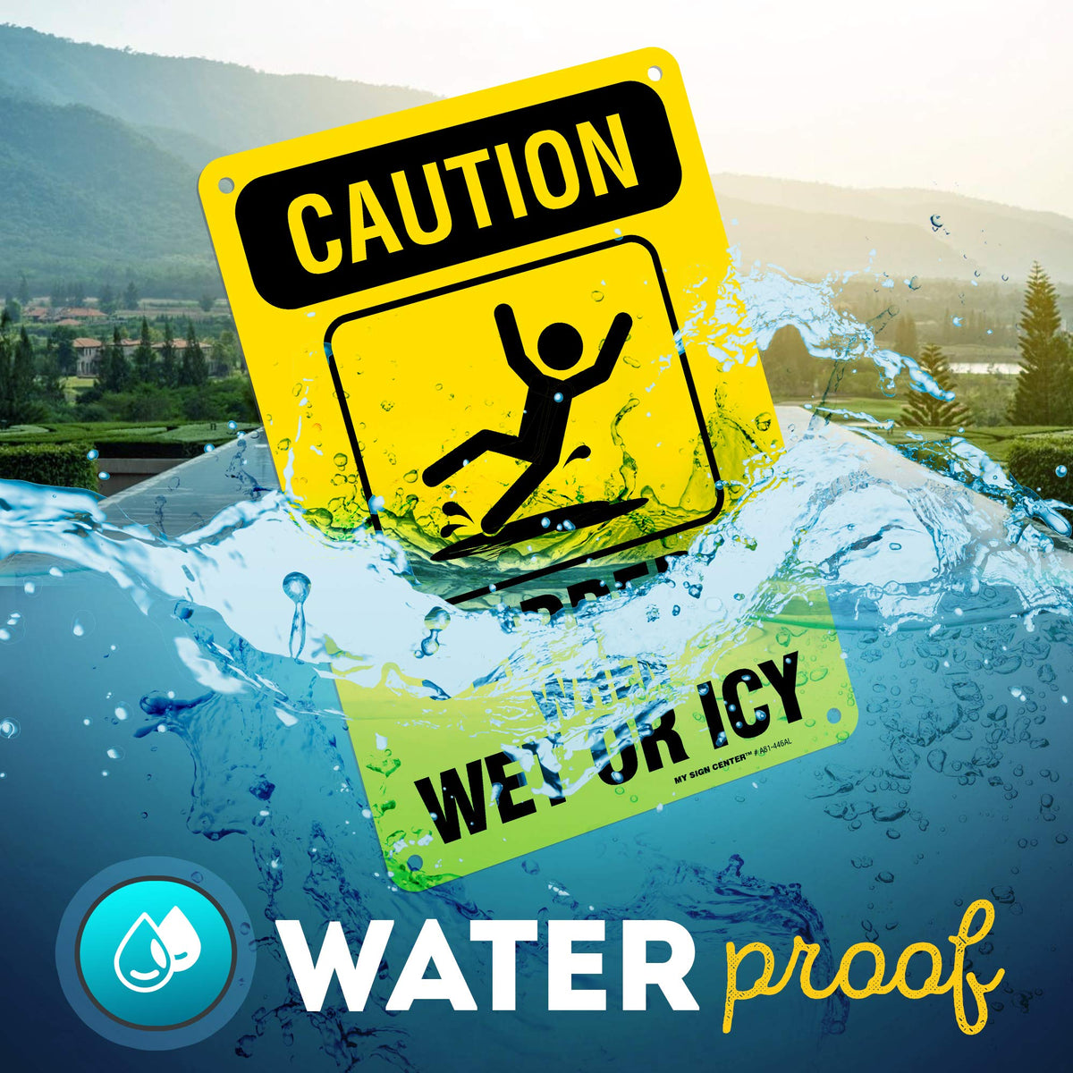 Caution Slippery When Wet Sign or ICY Sign