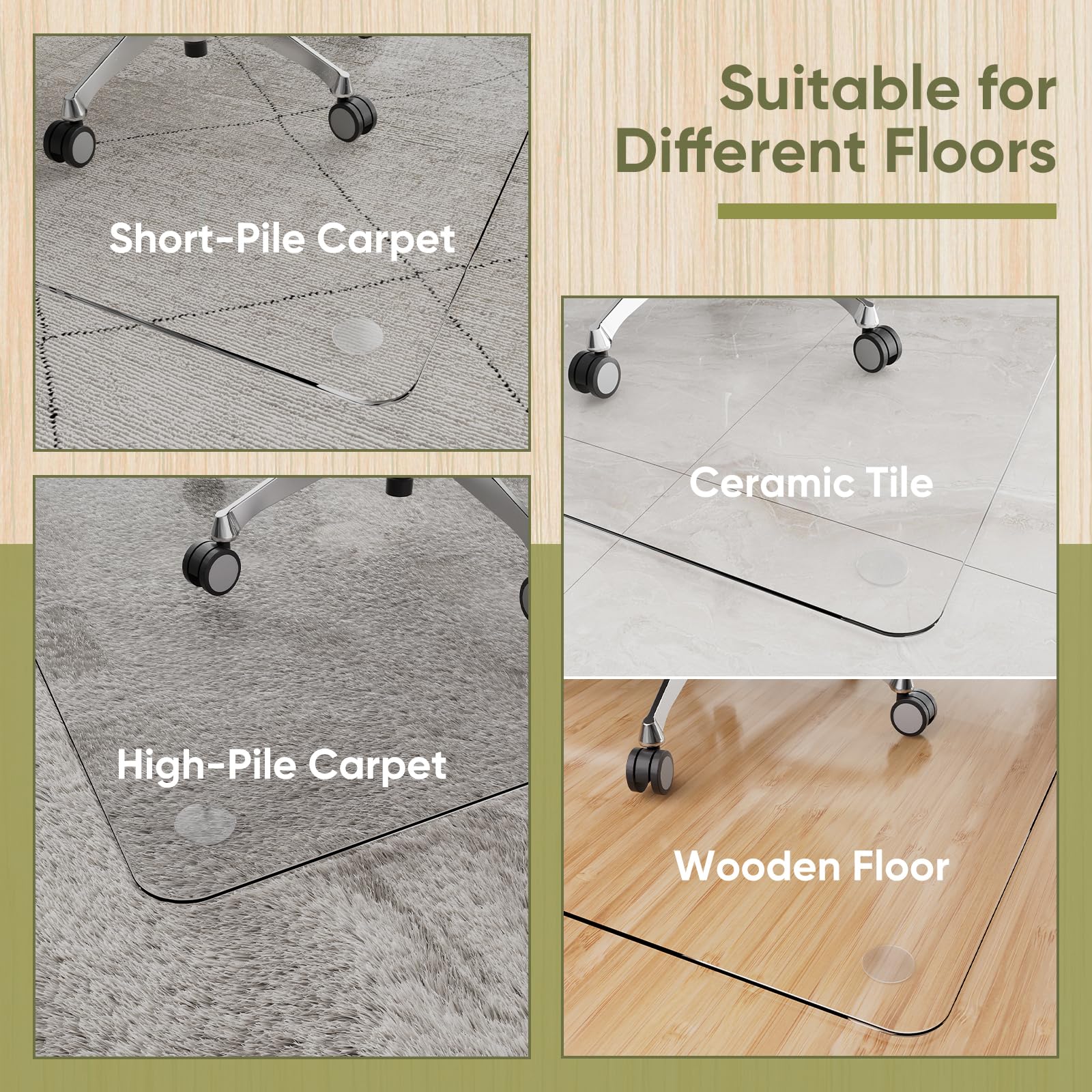 29"x48" Tempered Glass Chair Mat for Carpet & Hardwood Floors