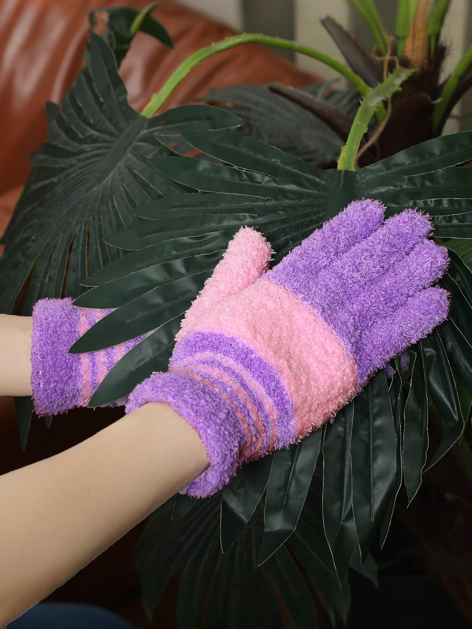 3 Pairs Microfiber Dusting Gloves for Plants Leaf (3 Count)