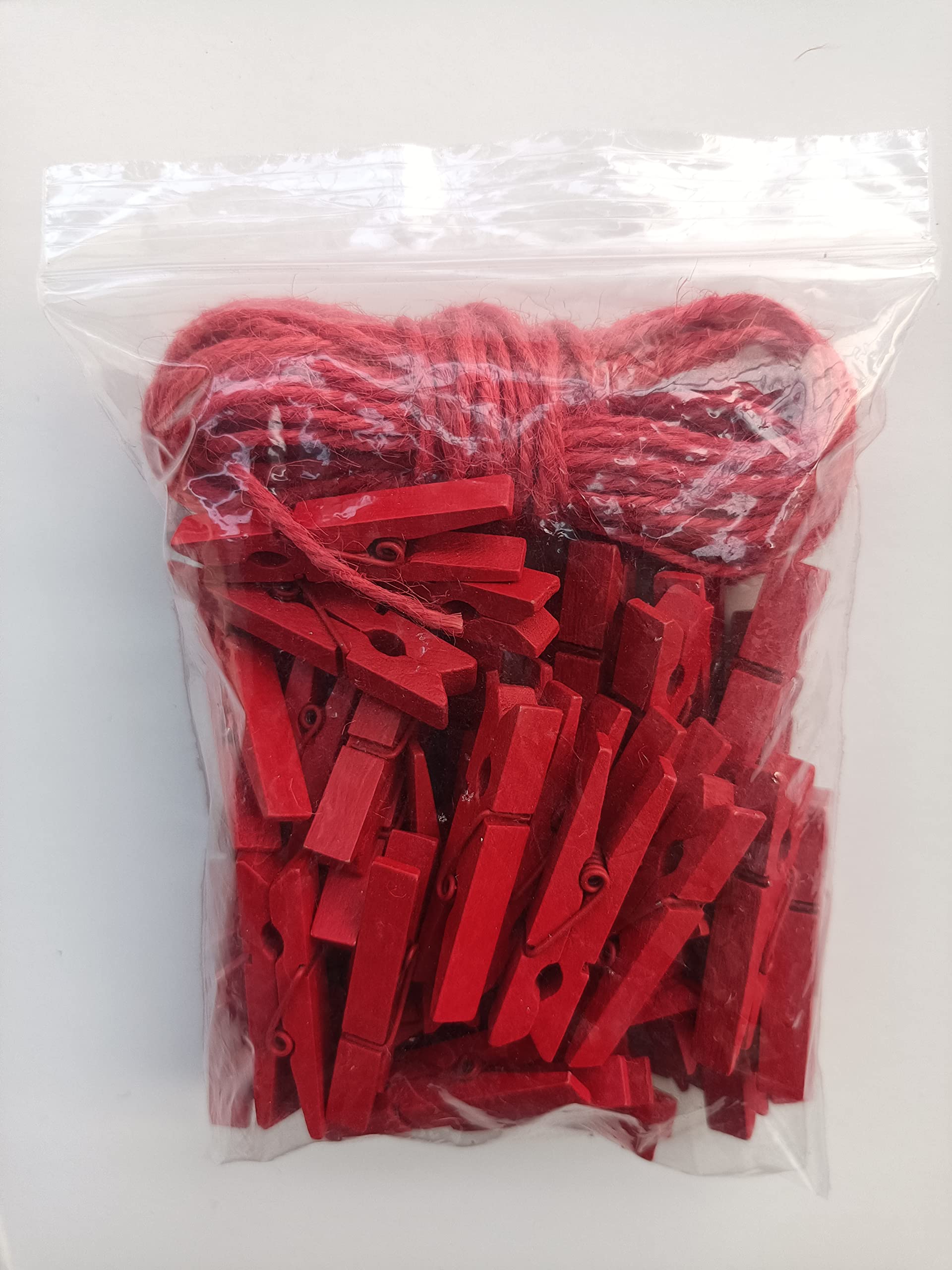 1.9 Inch Red Strong Wood Clothes Pins Hold Xmas Cards Papers Scrapbooking Gloves Socks Laundry Clip with Twine Pack 50 (50 Count)