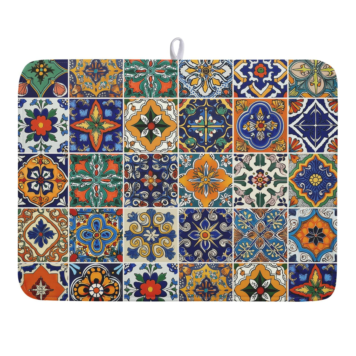 Talavera Mexican Tiles Dish Drying Mat for Kitchen Counter 18x24 Inch Mexican Flower Decorations Dish Draining Mat Mexican Tilt Fast Absorbent Tableware Dishes Pad for Coffee Bar Countertop