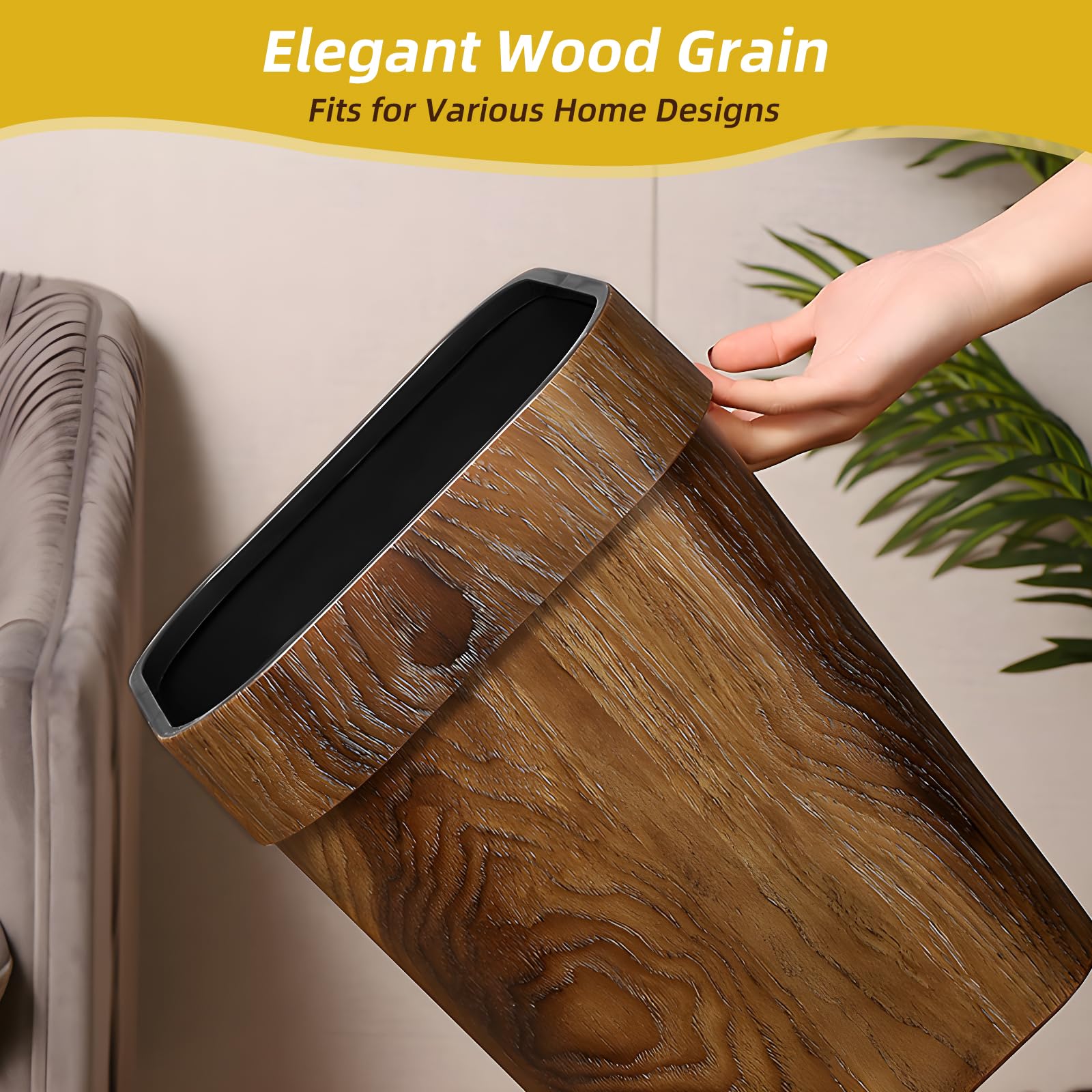 Wood Grain Plastic Trash Can Bedroom (2 Count)