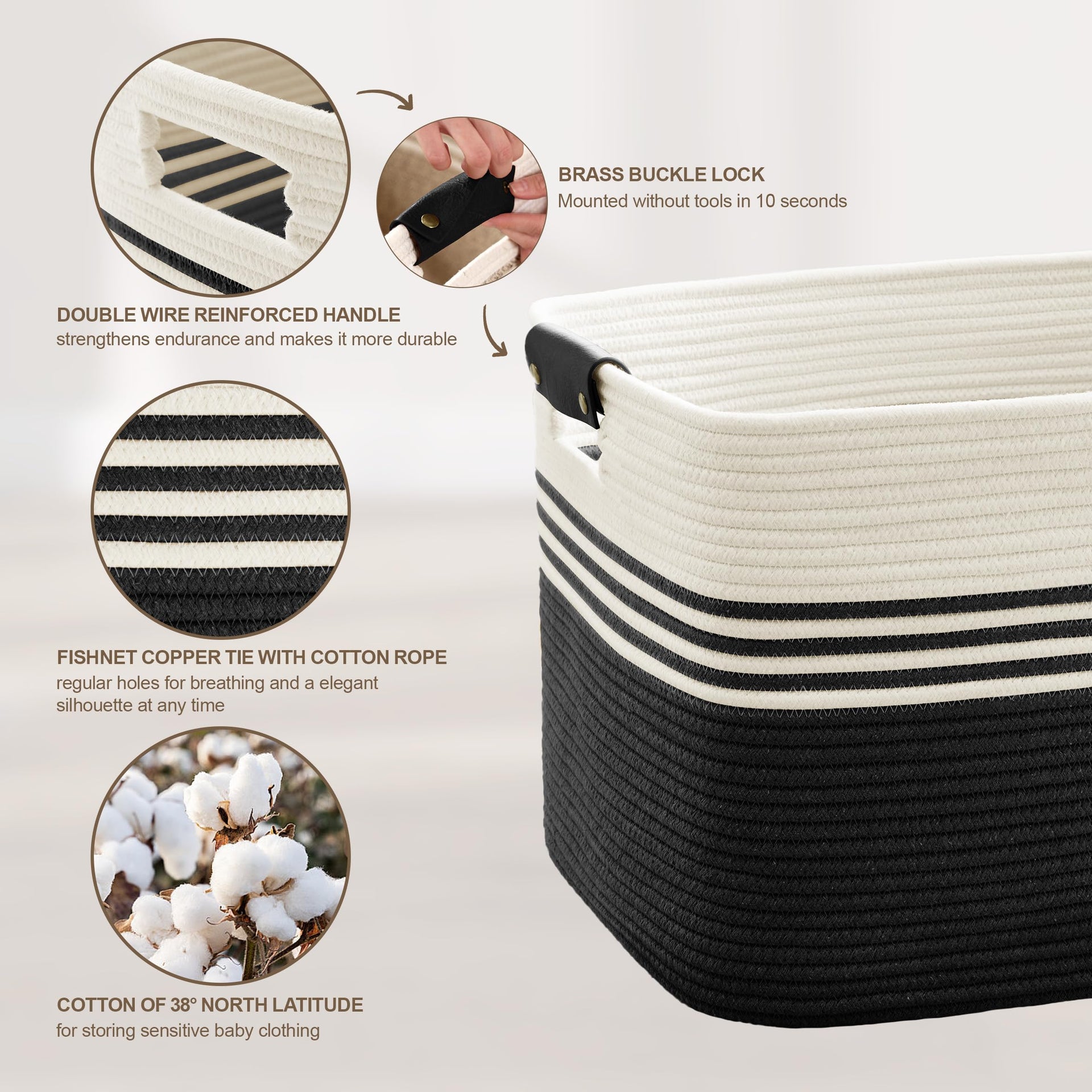 45L Small Woven Laundry Basket Hamper with Leather Handles - ModHome Supplies