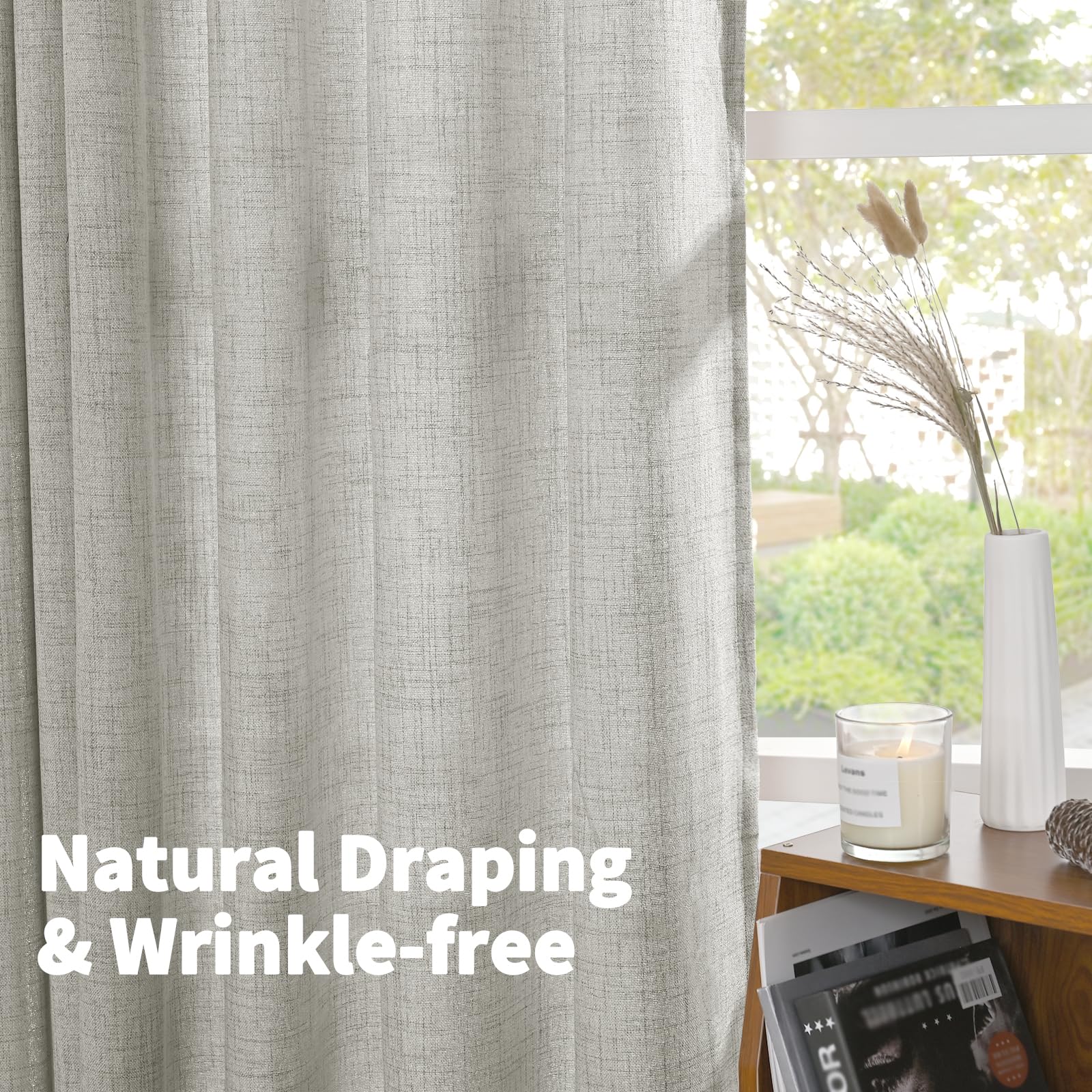 Light Grey Linen Curtains 90 Inch Long for Living Room Rod Pocket Floor Length Window Drapes Light Filtering for Bedroom Dining Privacy (2 Count)