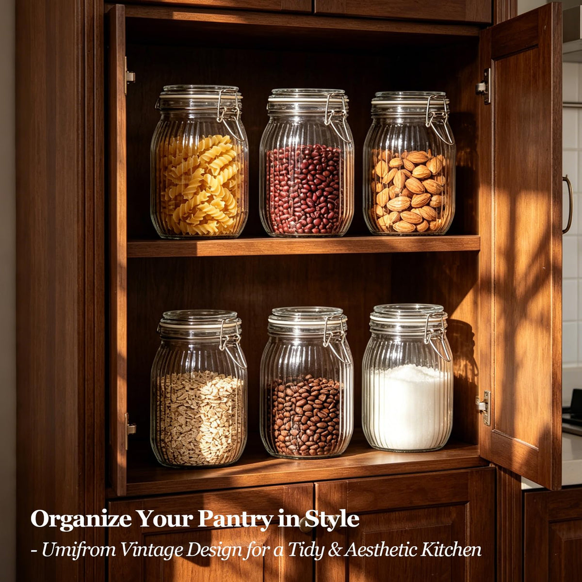 Ribbed Glass Pantry Jars with Airtight Lids 34 oz 3 Pack Coffee (3 Count)