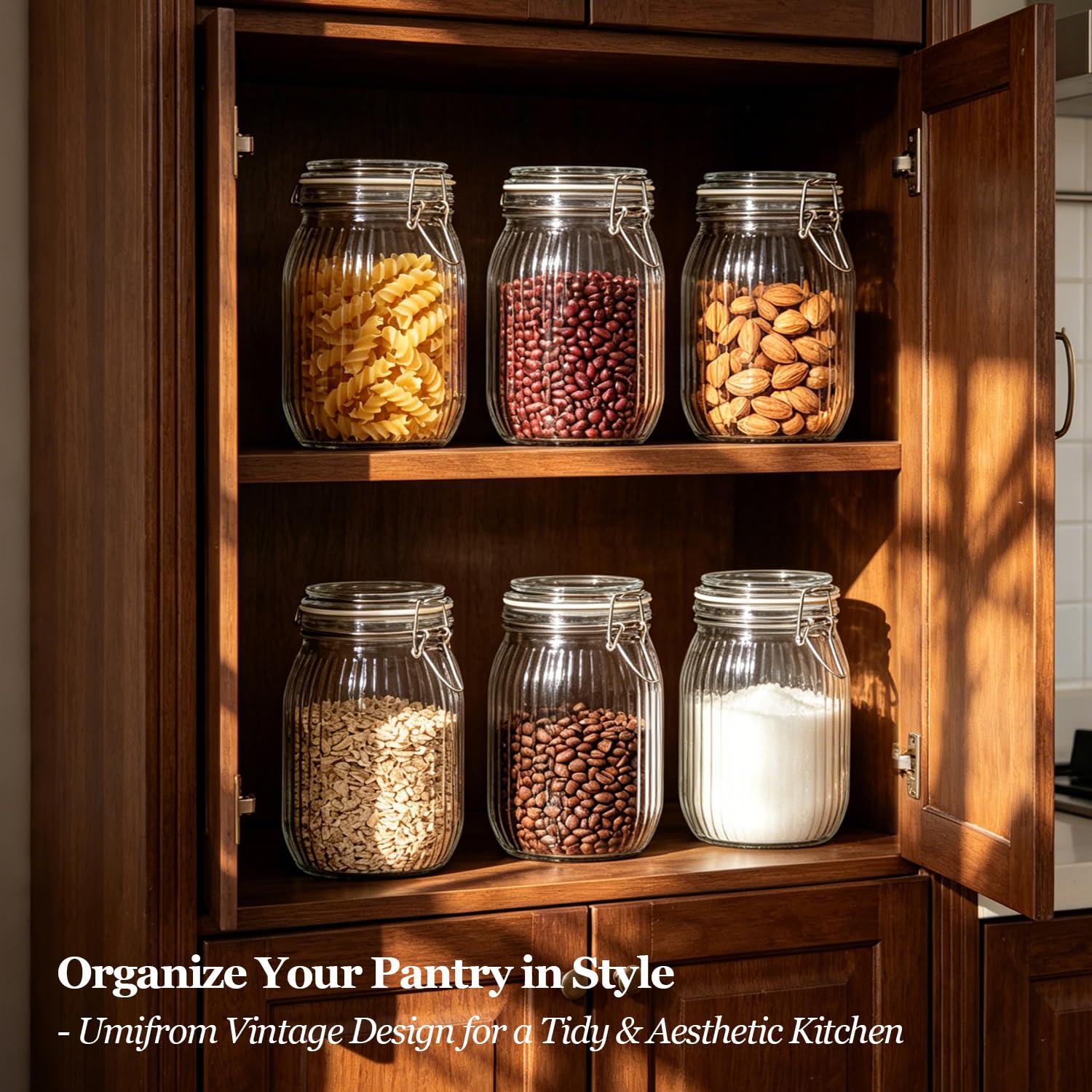 Ribbed Glass Pantry Jars with Airtight Lids 34 oz 3 Pack Coffee (3 Count)